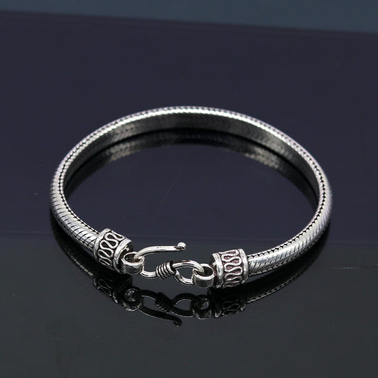 8" 6 mm 925 sterling silver handmade vintage design snake chain style half round D shape bracelet, customized stylish unisex gift nsbr207 - TRIBAL ORNAMENTS