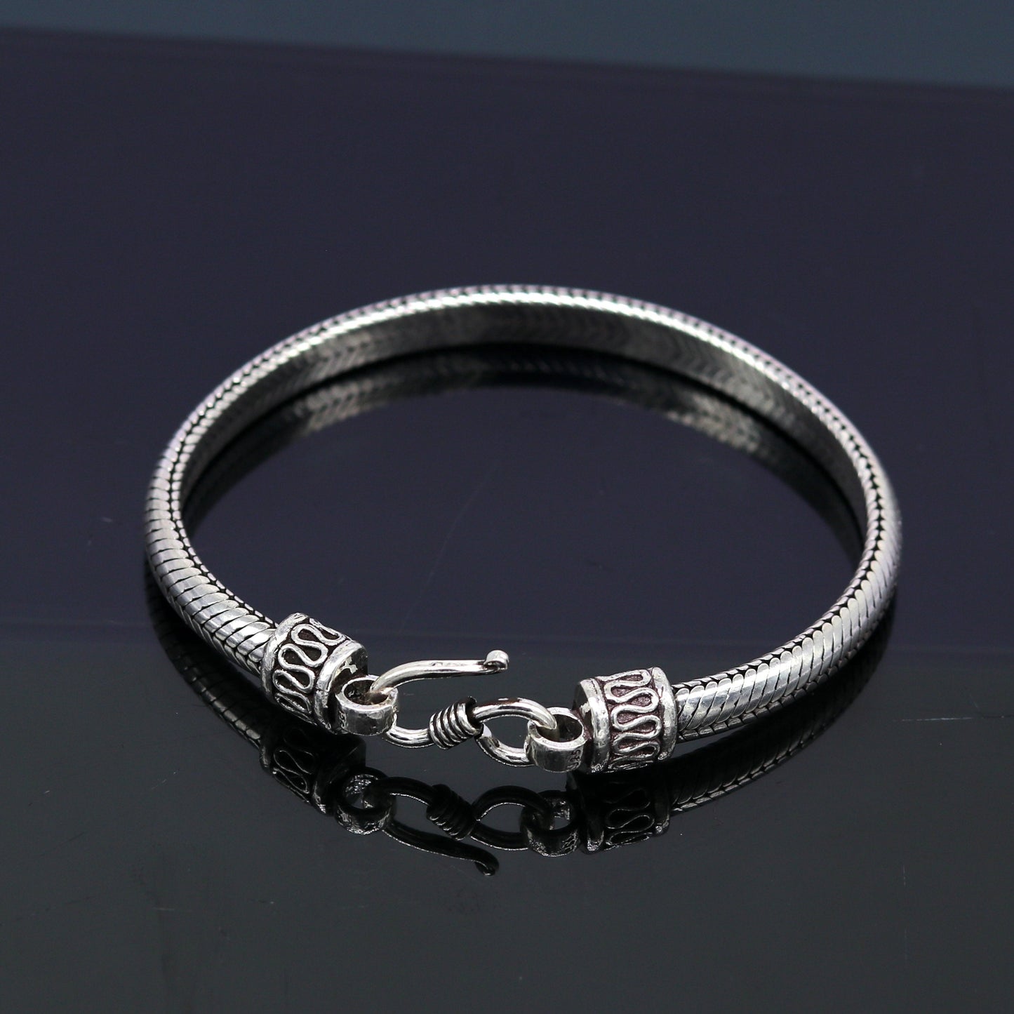 8.5" 925 sterling silver handmade vintage design snake chain style half round D shape bracelet, customized stylish unisex gift nsbr210 - TRIBAL ORNAMENTS
