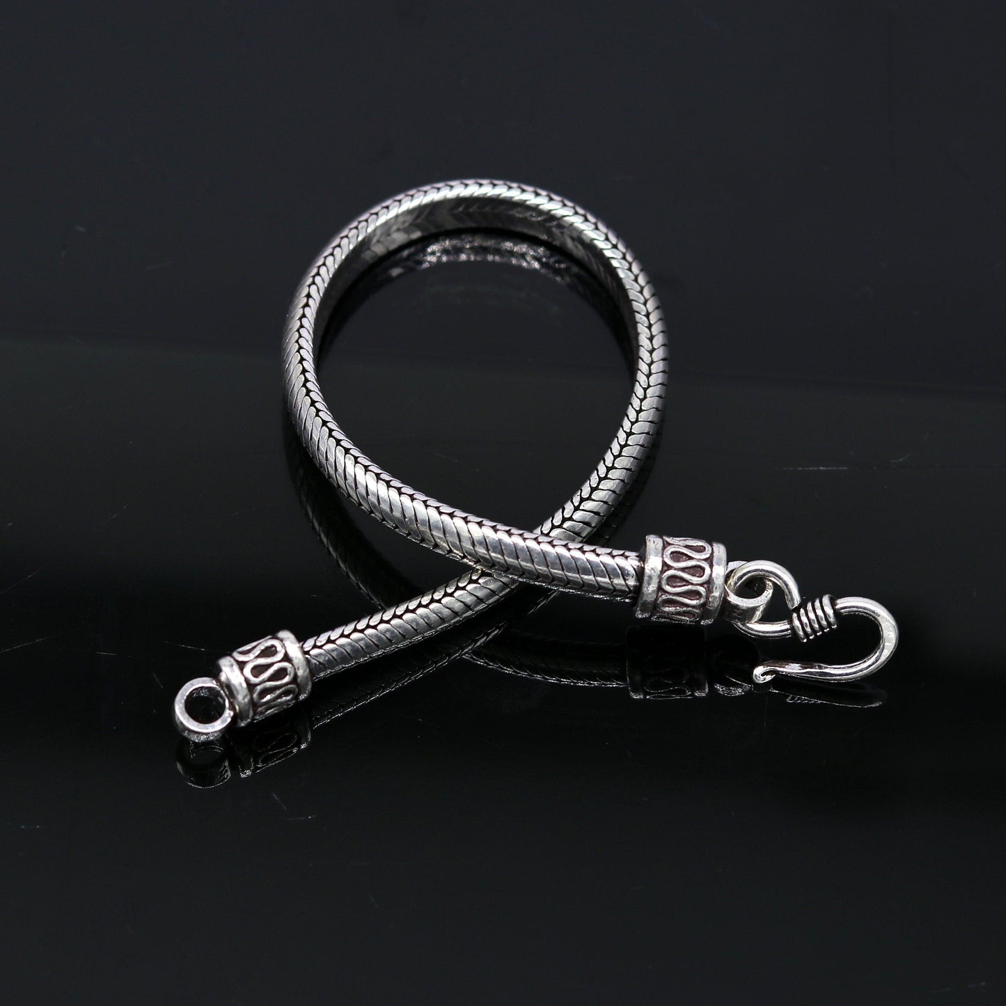 8" 6 mm 925 sterling silver handmade vintage design snake chain style half round D shape bracelet, customized stylish unisex gift nsbr207 - TRIBAL ORNAMENTS