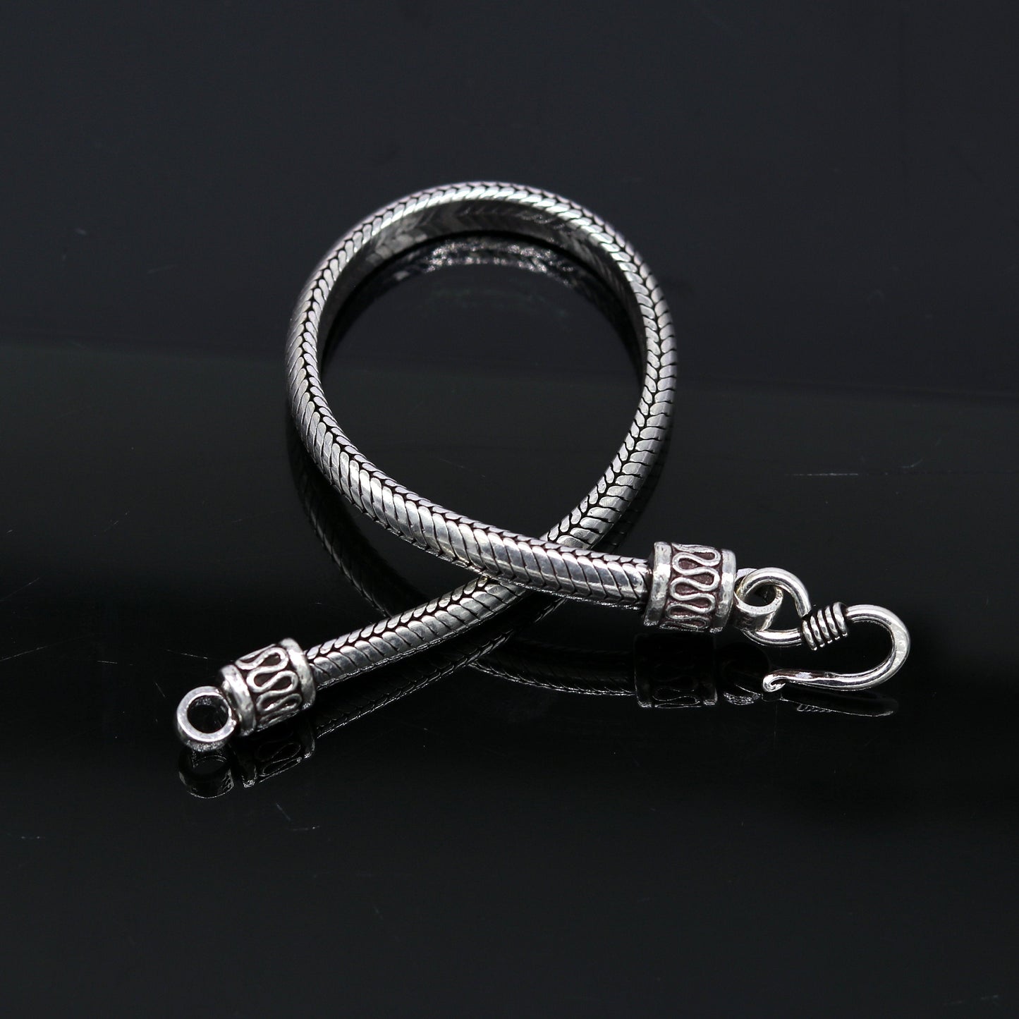 8.5" 925 sterling silver handmade vintage design snake chain style half round D shape bracelet, customized stylish unisex gift nsbr210 - TRIBAL ORNAMENTS
