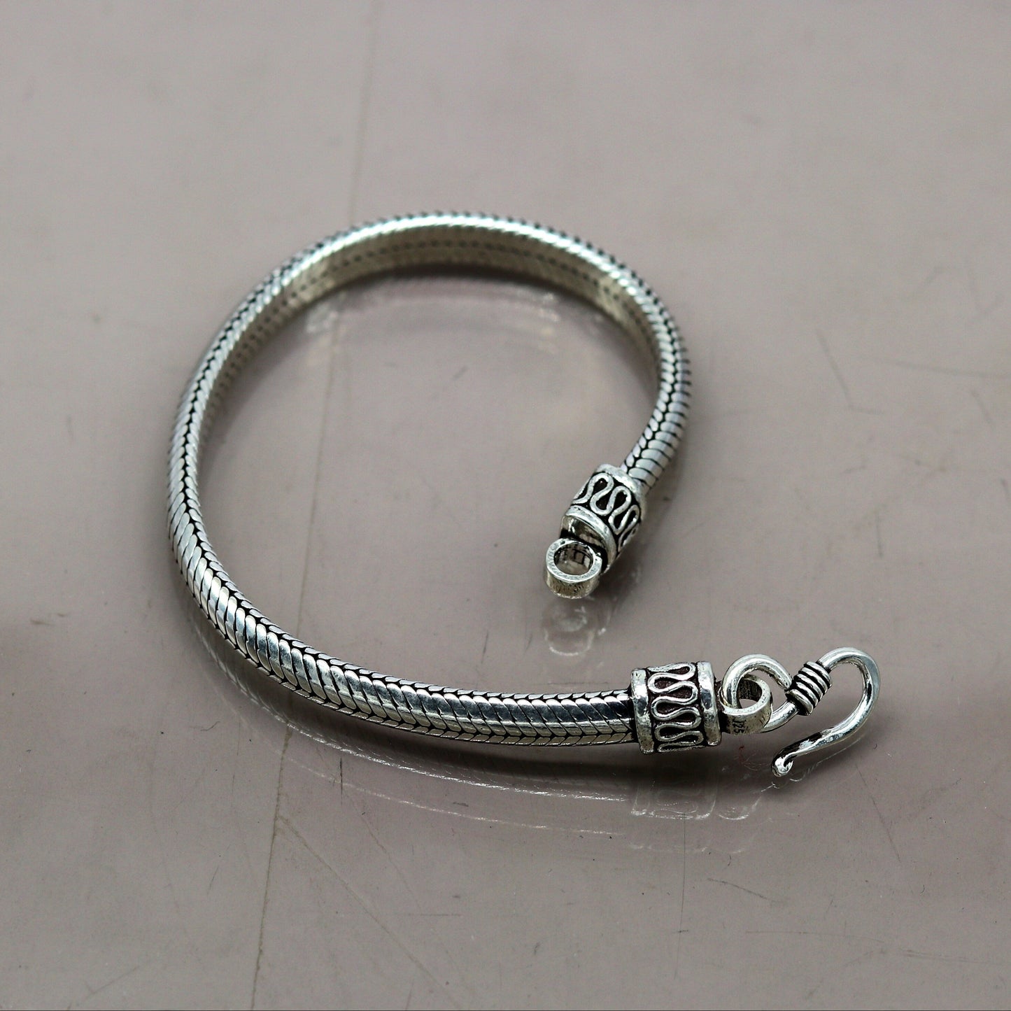 8" 6 mm 925 sterling silver handmade vintage design snake chain style half round D shape bracelet, customized stylish unisex gift nsbr207 - TRIBAL ORNAMENTS