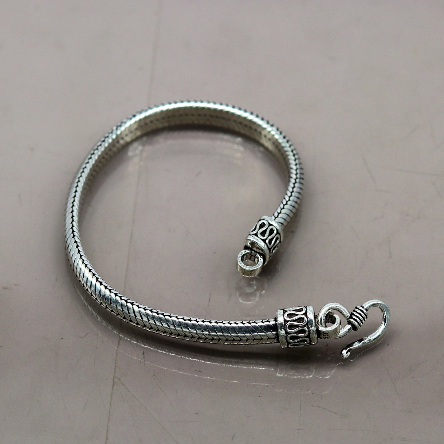 8.5" 925 sterling silver handmade vintage design snake chain style half round D shape bracelet, customized stylish unisex gift nsbr210 - TRIBAL ORNAMENTS