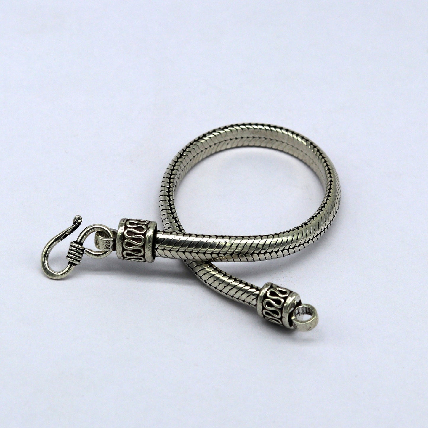 8" 6 mm 925 sterling silver handmade vintage design snake chain style half round D shape bracelet, customized stylish unisex gift nsbr207 - TRIBAL ORNAMENTS