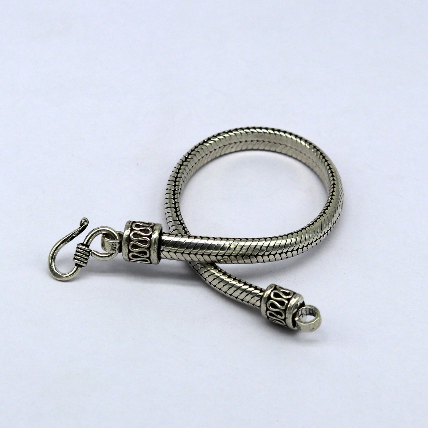 8.5" 925 sterling silver handmade vintage design snake chain style half round D shape bracelet, customized stylish unisex gift nsbr210 - TRIBAL ORNAMENTS