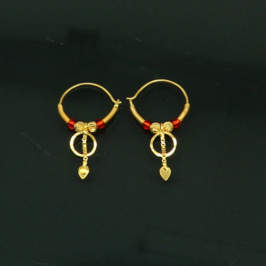 18kt yellow gold handmade customized vintage design hoops earrings bali awesome stylish designer jewelry for girl's women's from india ho52 - TRIBAL ORNAMENTS
