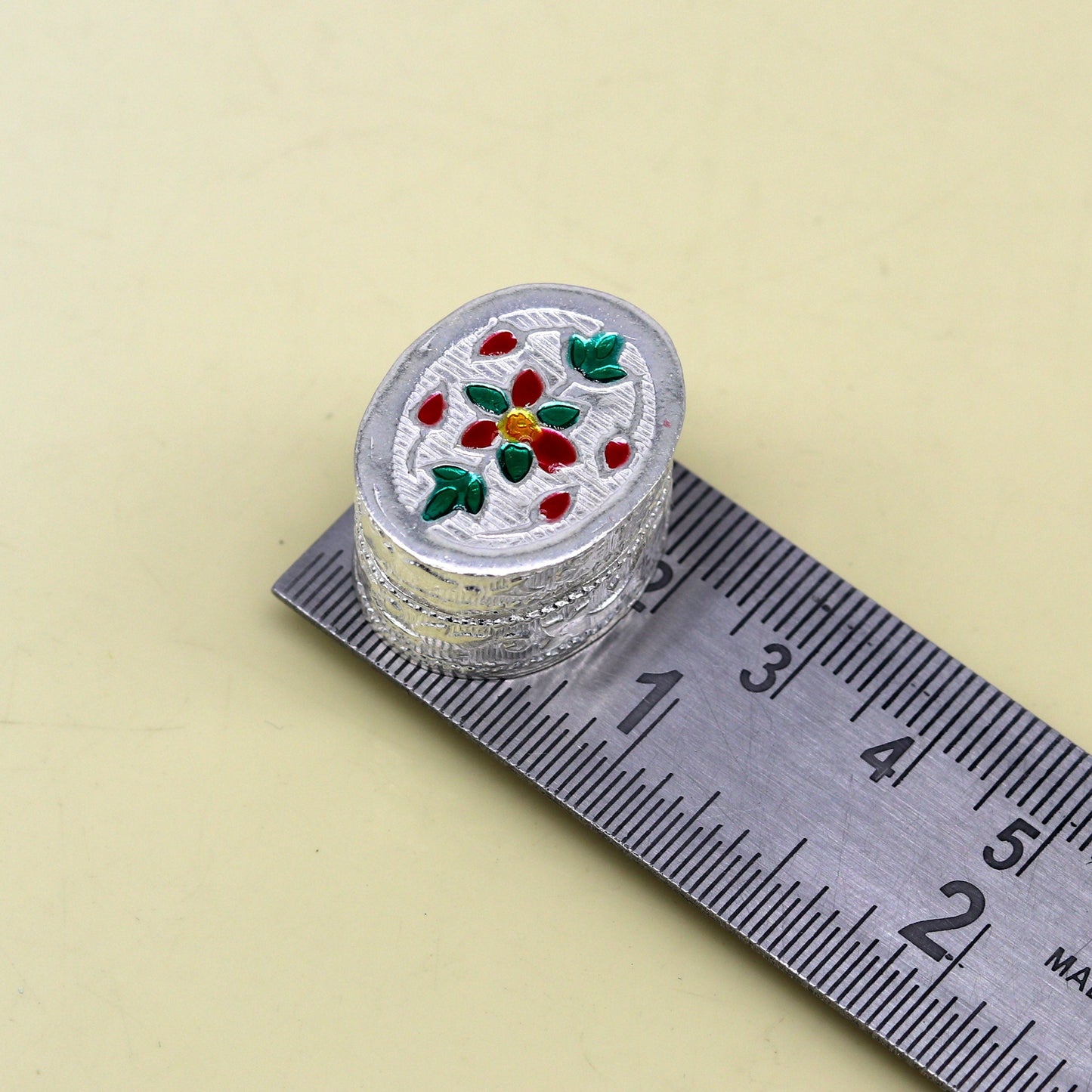 925 sterling silver handmade gorgeous oval shape small trinket box, floral enamel casket box, gifting container box, silver article stb76 - TRIBAL ORNAMENTS