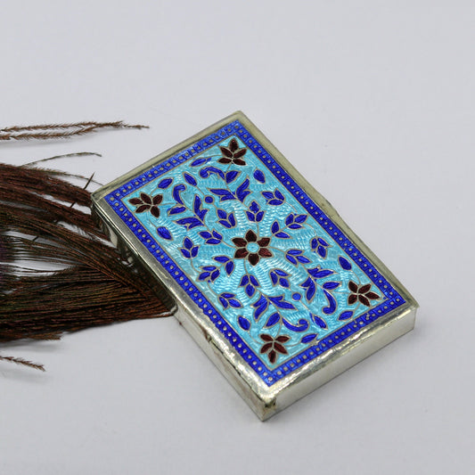Handmade pure silver 925 sterling silver floral enamel work customize trinket, jewelry box, pills box, silver utensils brides gift stb29 - TRIBAL ORNAMENTS