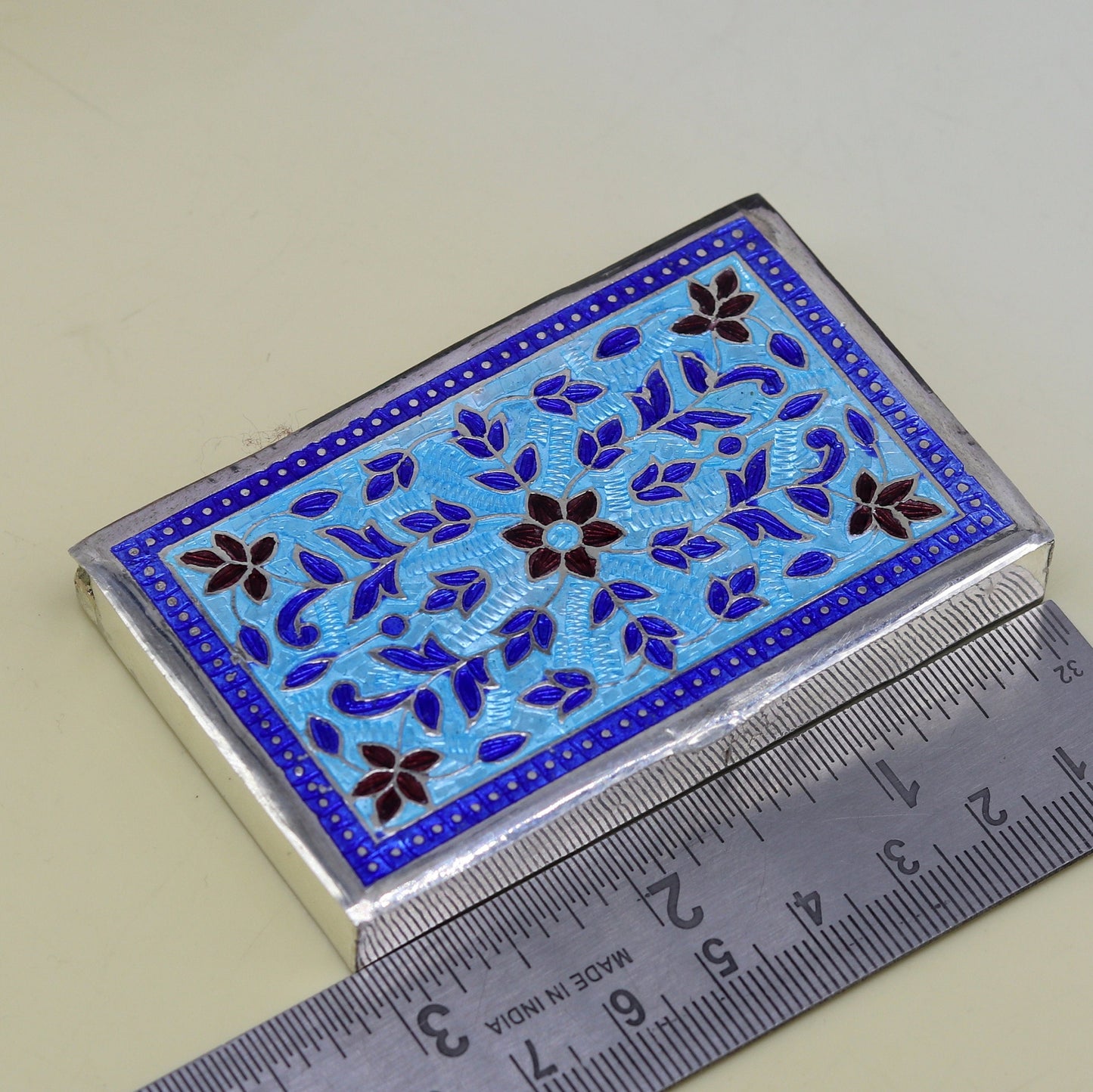 Handmade pure silver 925 sterling silver floral enamel work customize trinket, jewelry box, pills box, silver utensils brides gift stb29 - TRIBAL ORNAMENTS