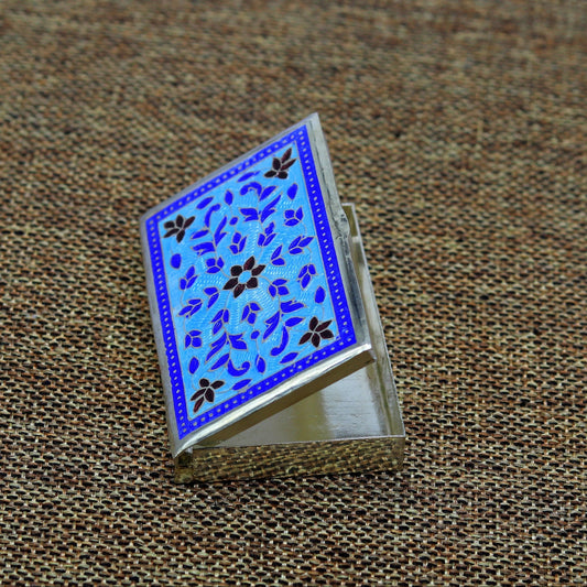 Handmade pure silver 925 sterling silver floral enamel work customize trinket, jewelry box, pills box, silver utensils brides gift stb29 - TRIBAL ORNAMENTS