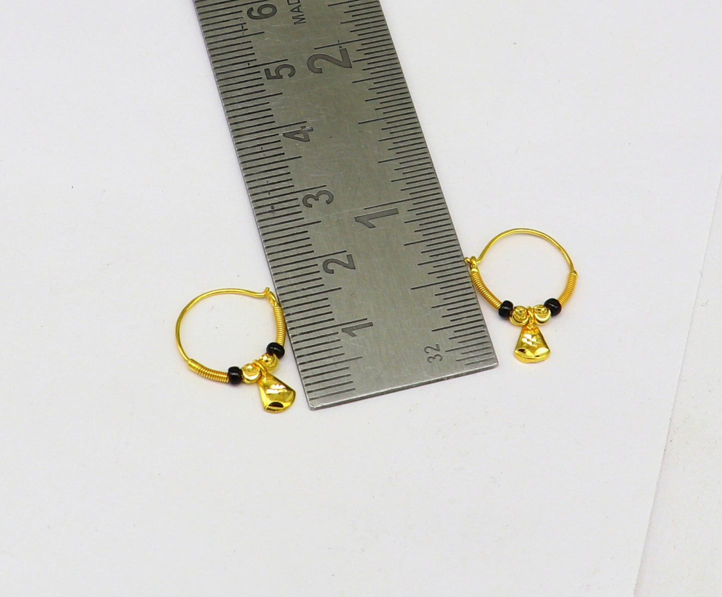 Small dainty 18kt yellow gold Vintage design customized hoops earring bali, light weight tribal stylish gift for girl's women's ho60 - TRIBAL ORNAMENTS