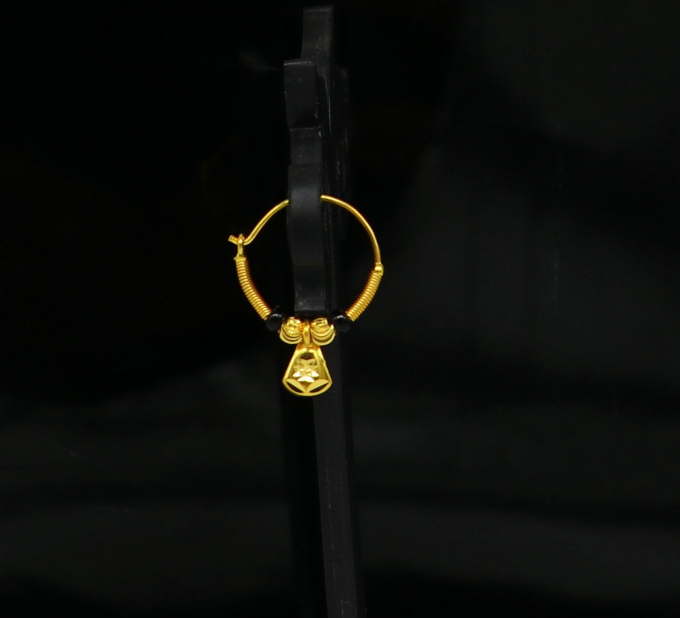 Small dainty 18kt yellow gold Vintage design customized hoops earring bali, light weight tribal stylish gift for girl's women's ho60 - TRIBAL ORNAMENTS