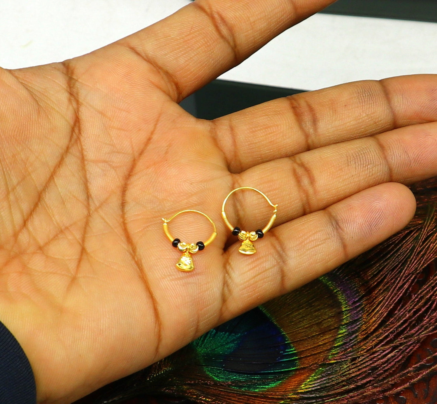 Small dainty 18kt yellow gold Vintage design customized hoops earring bali, light weight tribal stylish gift for girl's women's ho60 - TRIBAL ORNAMENTS