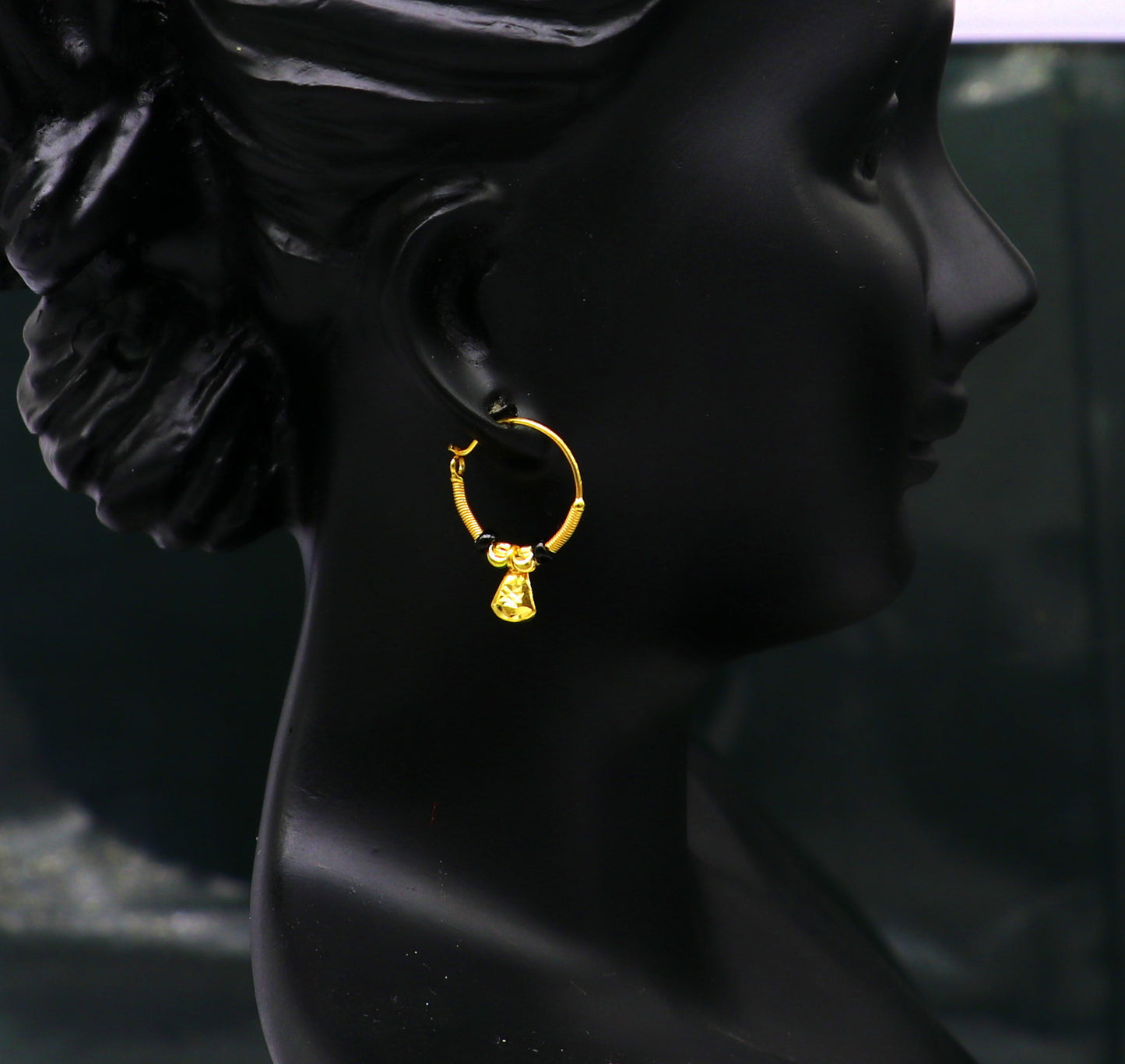 Small dainty 18kt yellow gold Vintage design customized hoops earring bali, light weight tribal stylish gift for girl's women's ho60 - TRIBAL ORNAMENTS