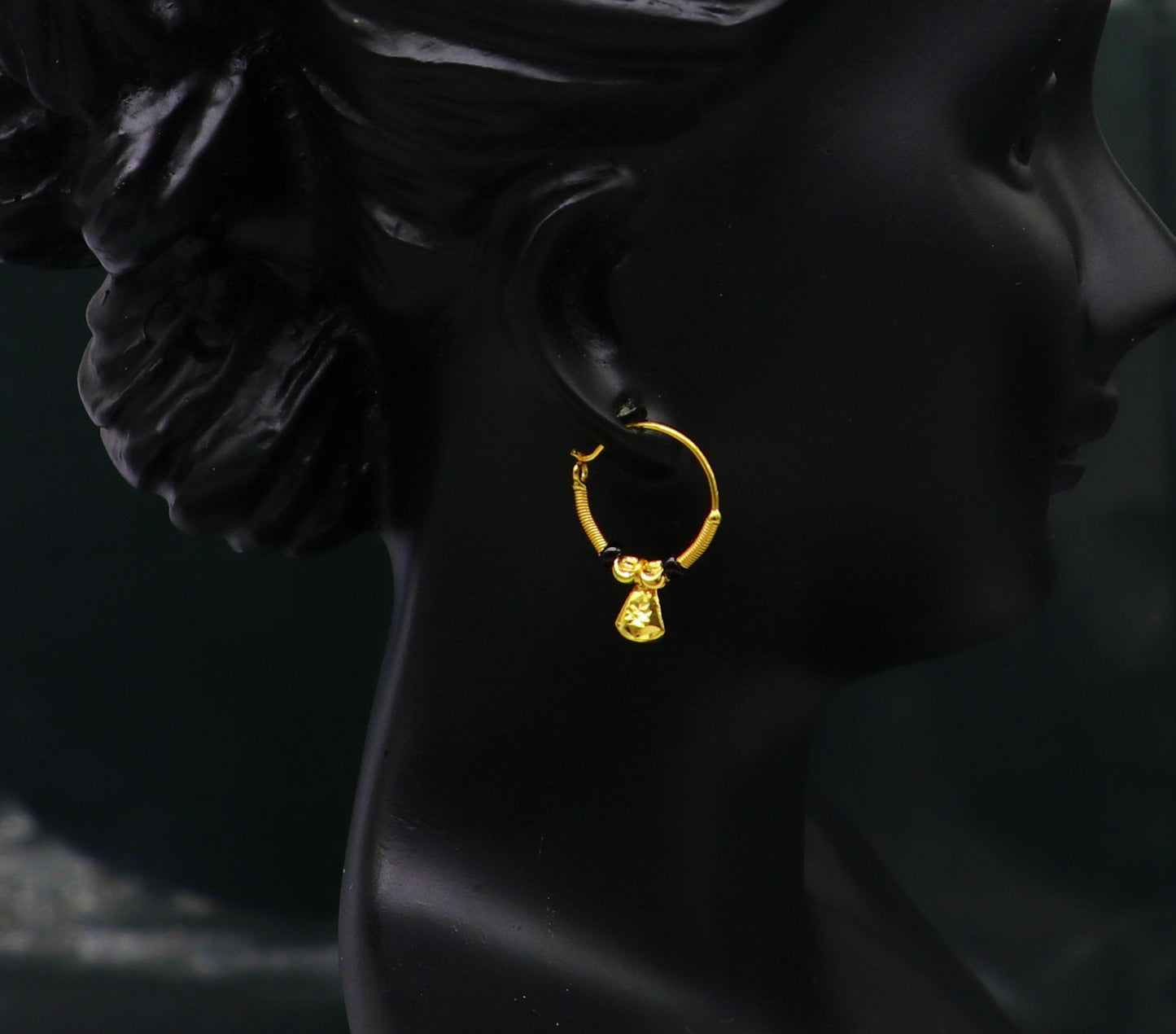 Small dainty 18kt yellow gold Vintage design customized hoops earring bali, light weight tribal stylish gift for girl's women's ho60 - TRIBAL ORNAMENTS