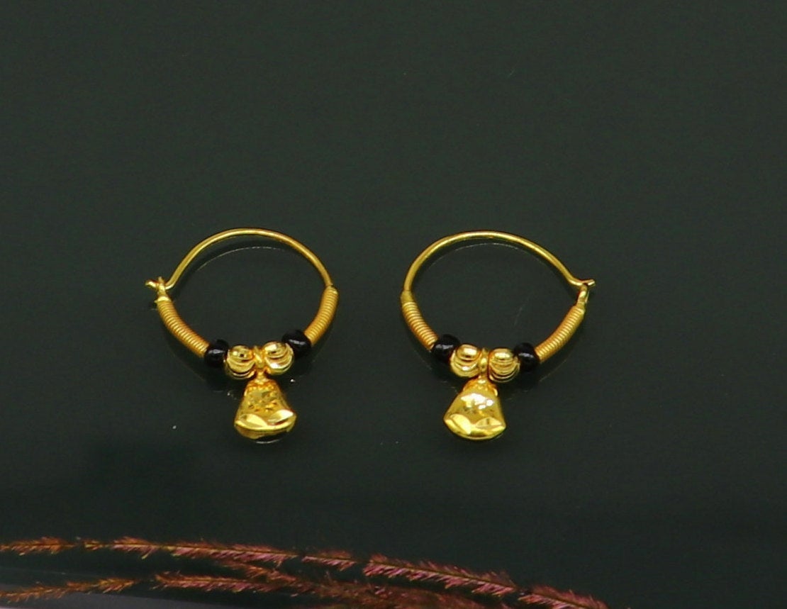 Small dainty 18kt yellow gold Vintage design customized hoops earring bali, light weight tribal stylish gift for girl's women's ho60 - TRIBAL ORNAMENTS