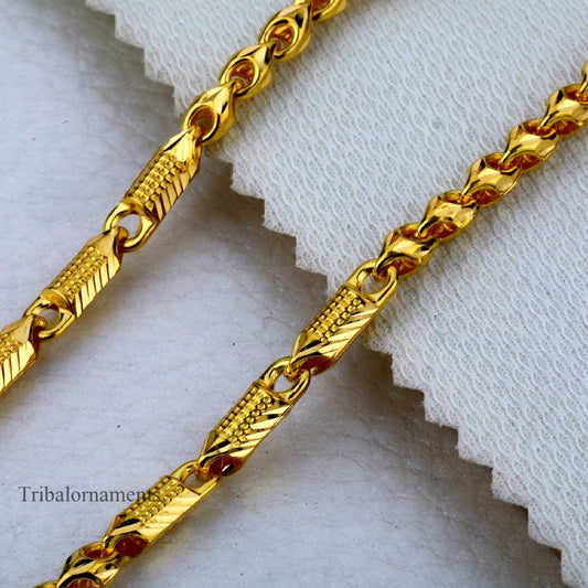 All length customized unique style 22kt yellow gold handmade chain necklace, gorgeous casual Choco chain best men's jewelry india chn14 - TRIBAL ORNAMENTS