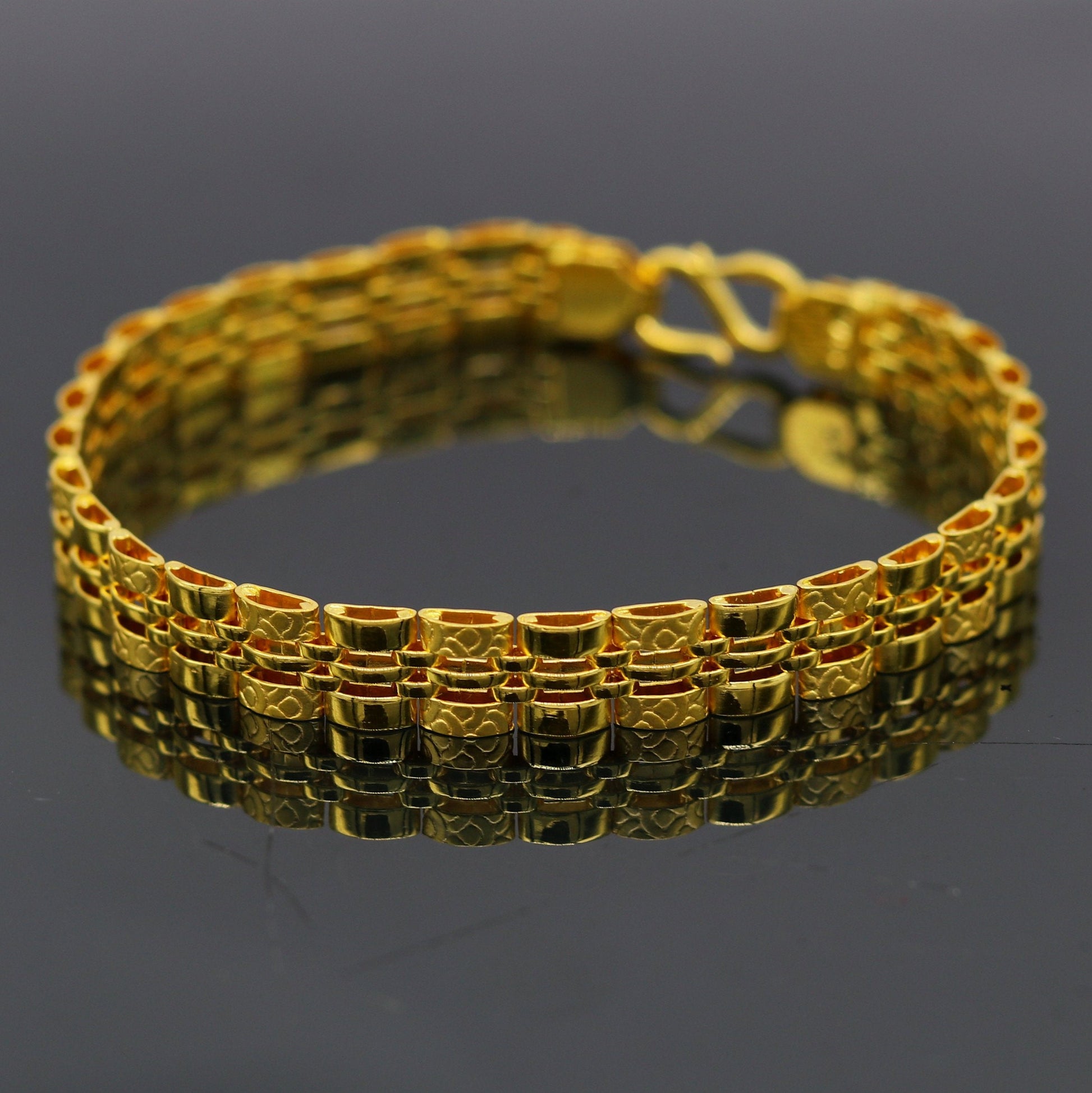 Pure 22kt yellow gold custom made diamond cut design fabulous flexible bracelet, best gift personalized gold fancy jewelry india br41 - TRIBAL ORNAMENTS