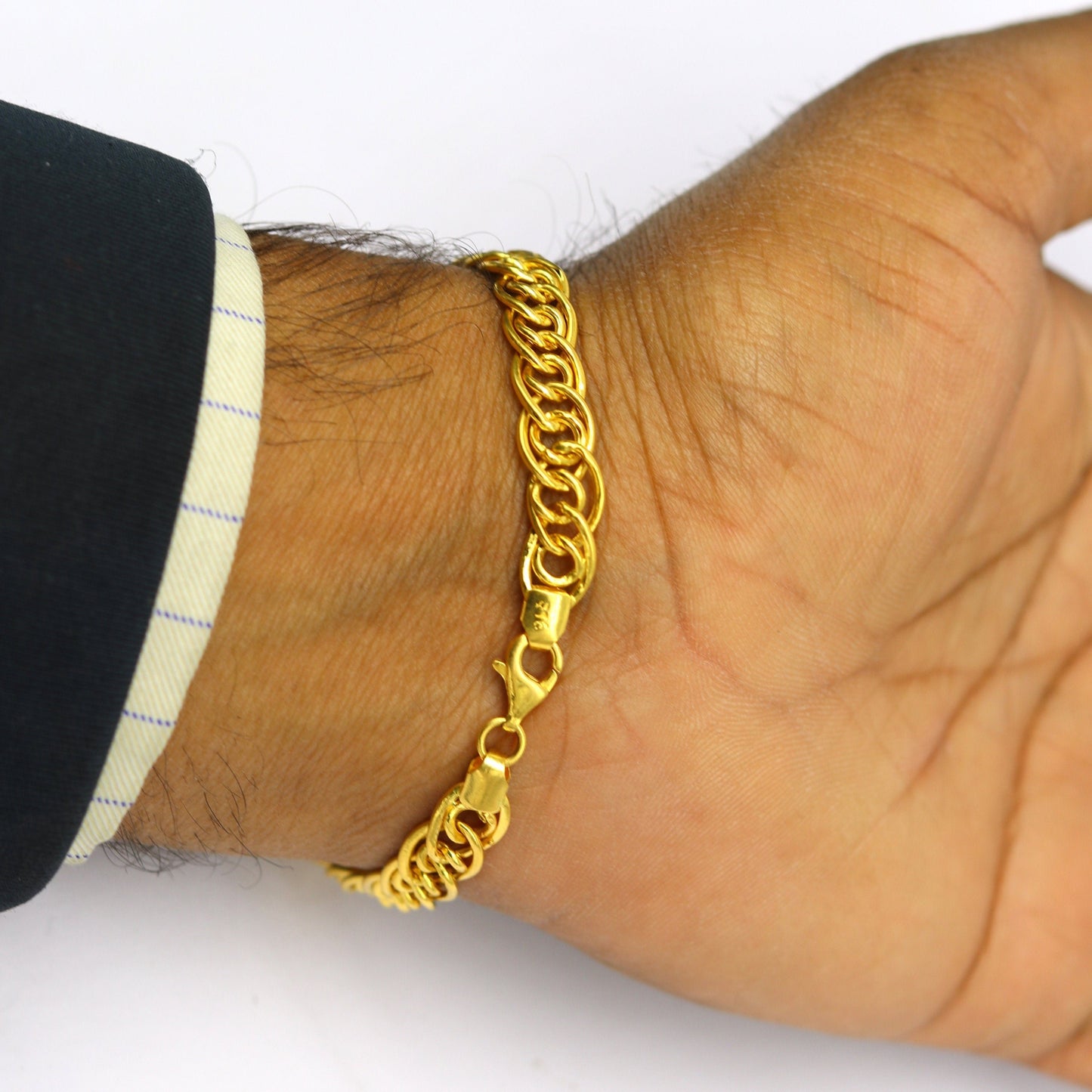 Exclusive 22kt yellow gold custom stylish double link chain design flexible bracelet, best gift unisex personalized gold fancy jewelry br45 - TRIBAL ORNAMENTS