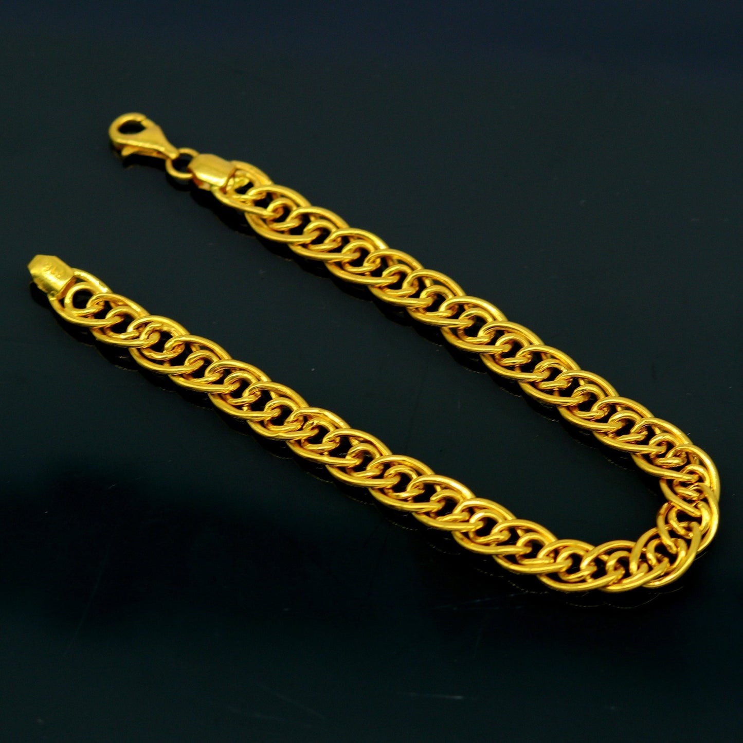 Exclusive 22kt yellow gold custom stylish double link chain design flexible bracelet, best gift unisex personalized gold fancy jewelry br45 - TRIBAL ORNAMENTS