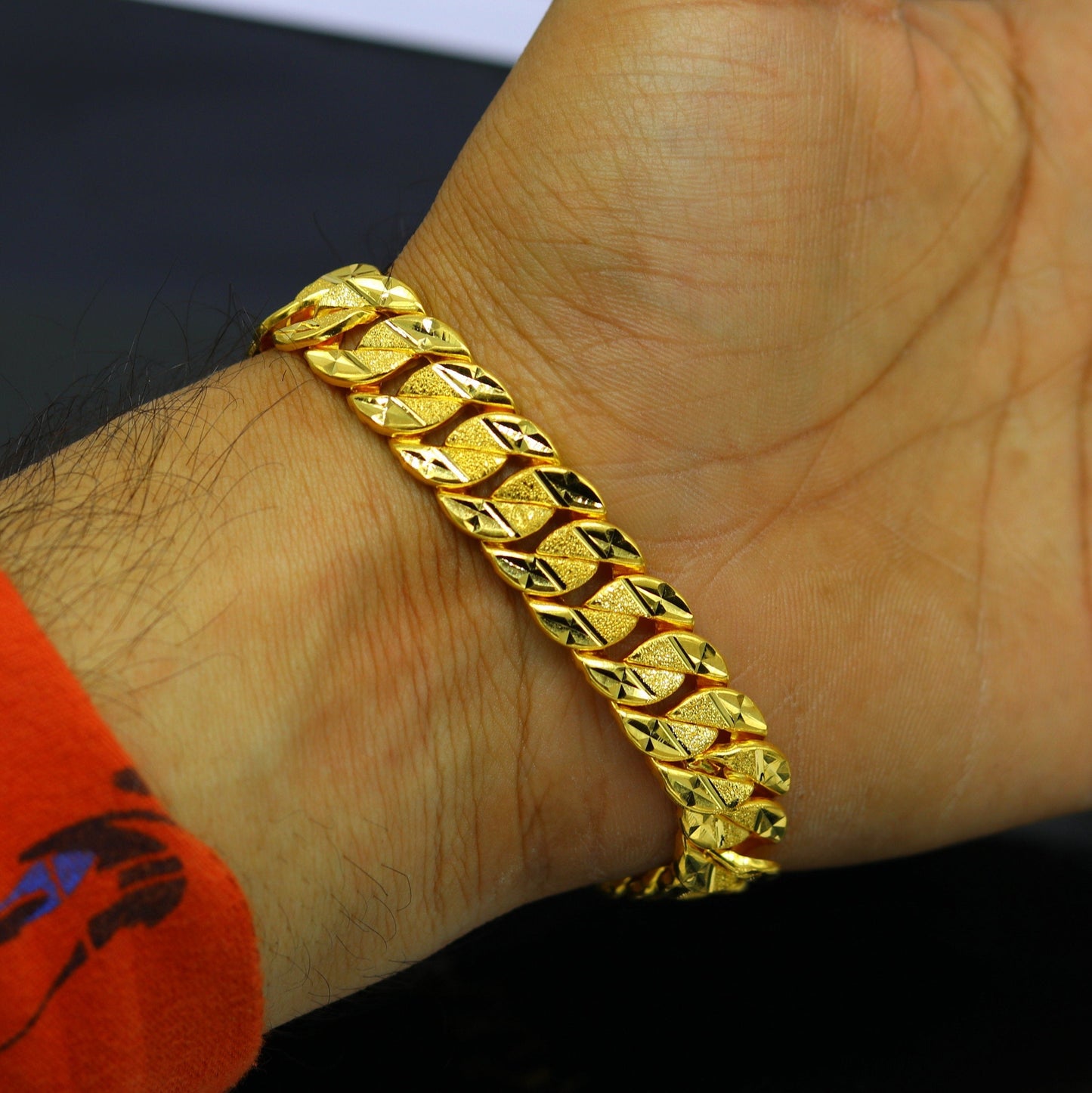 Amazing 22kt yellow gold custom made stylish design fabulous flexible bracelet, best gift unisex personalized gold fancy jewelry br48 - TRIBAL ORNAMENTS