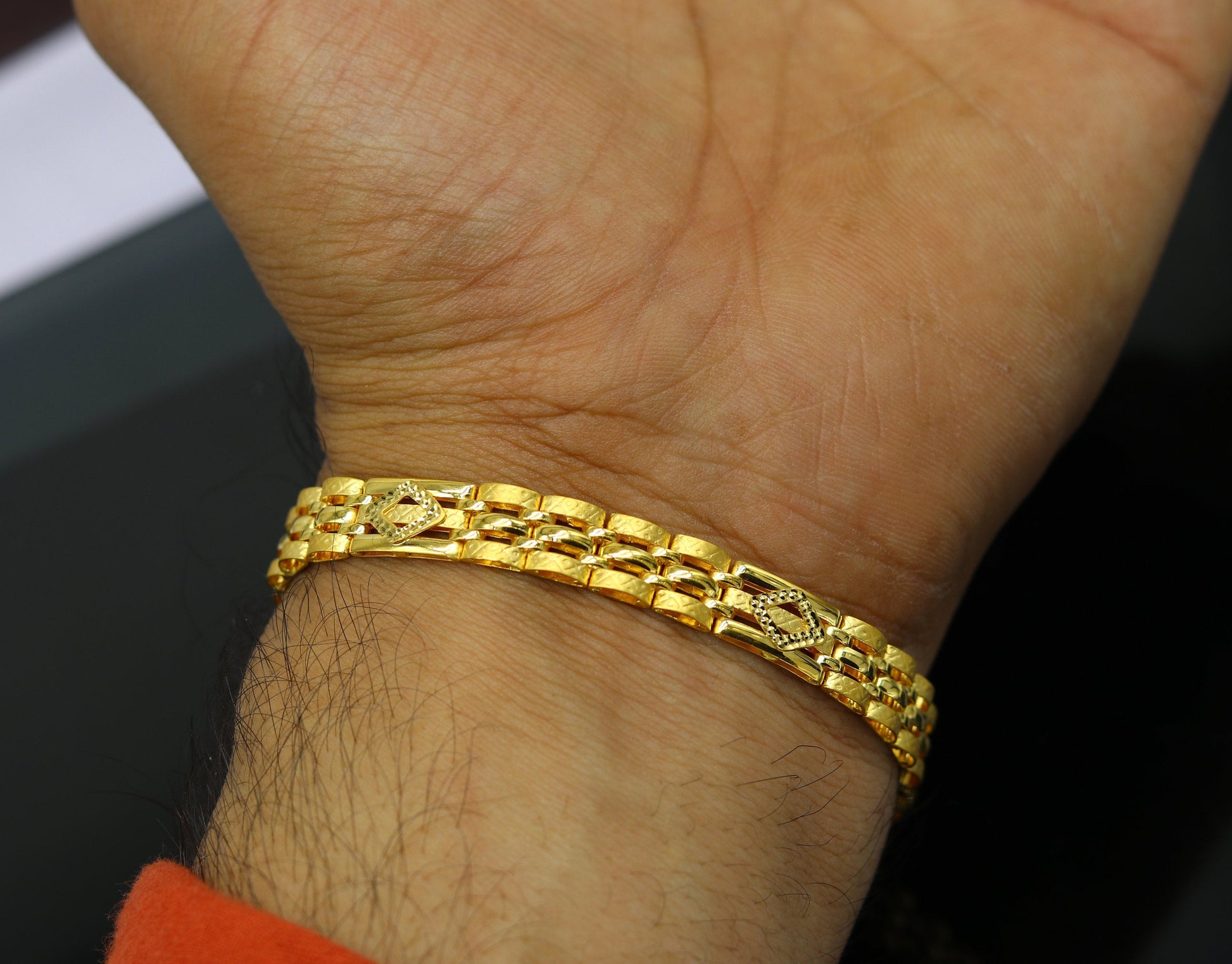 Vintage style 22kt yellow gold custom made new stylish fancy wedding anniversary bracelet, best gift for unisex, certified gold jewelry br49 - TRIBAL ORNAMENTS