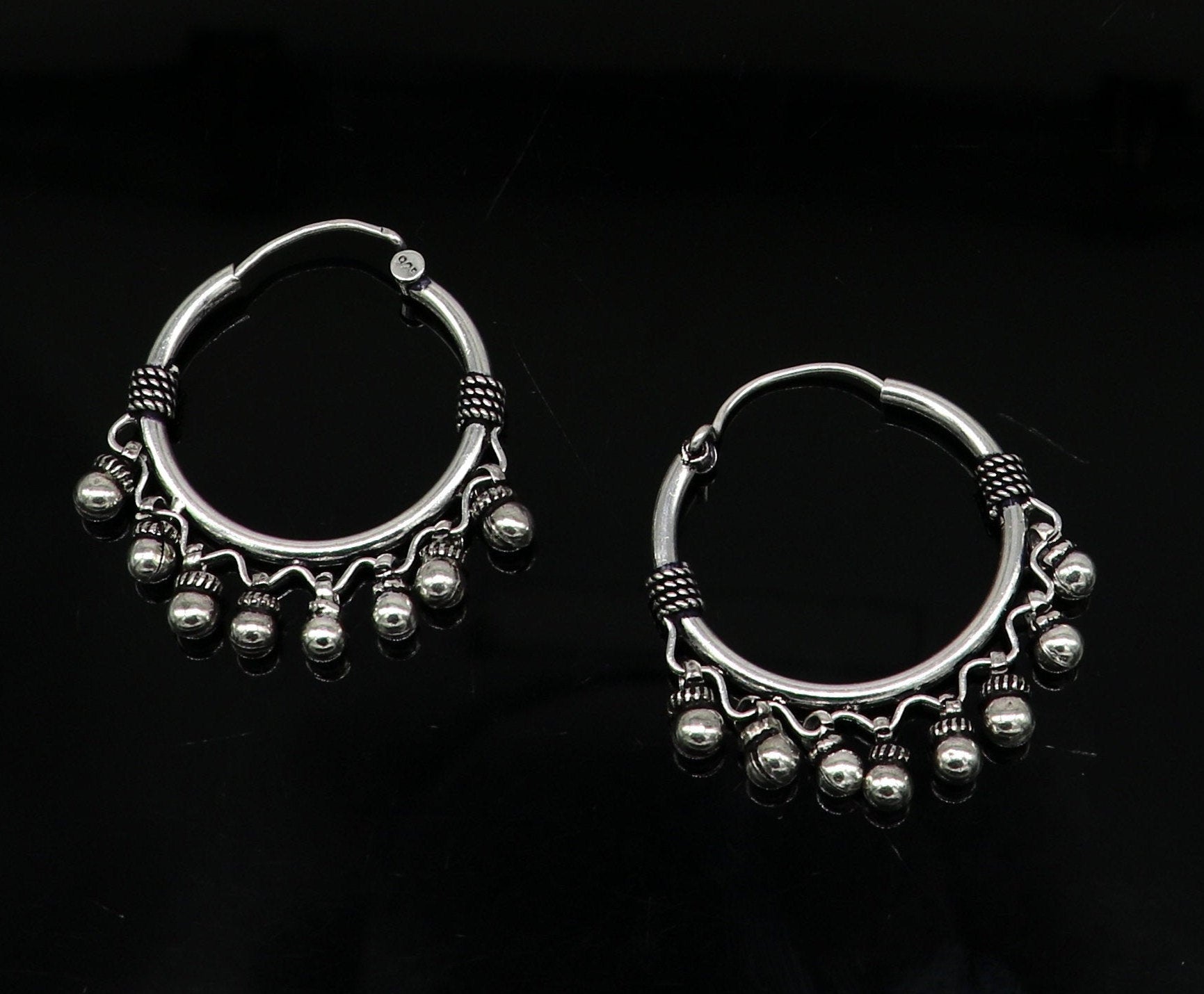 925 sterling silver handmade fabulous hoops earring with gorgeous hanging drops, customized large earring personalized gift ear544 - TRIBAL ORNAMENTS