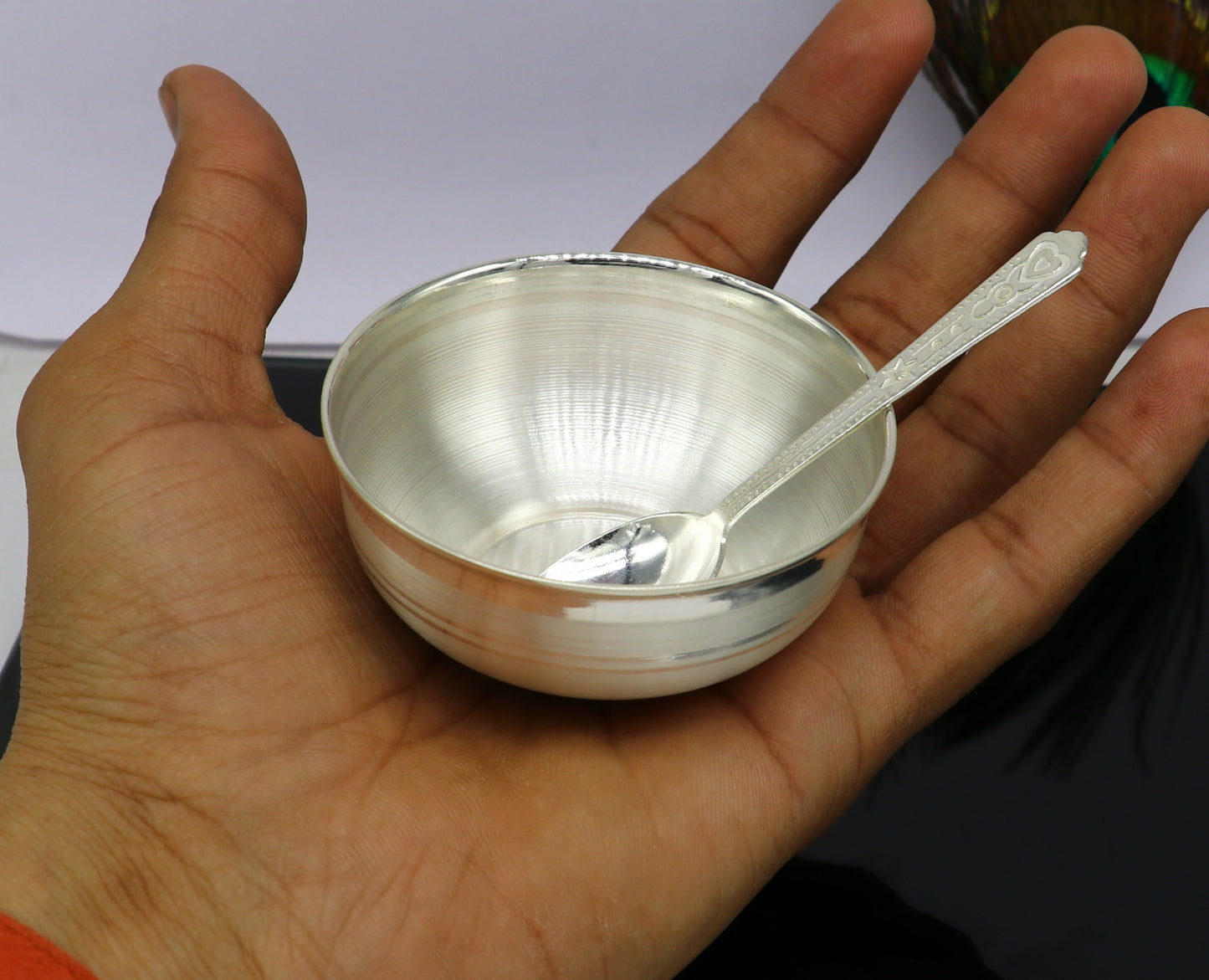 999 pure fine silver handmade utensils, silver article, silver vessel, silver accessories, silver puja art, silver baby bowl set sv106 - TRIBAL ORNAMENTS