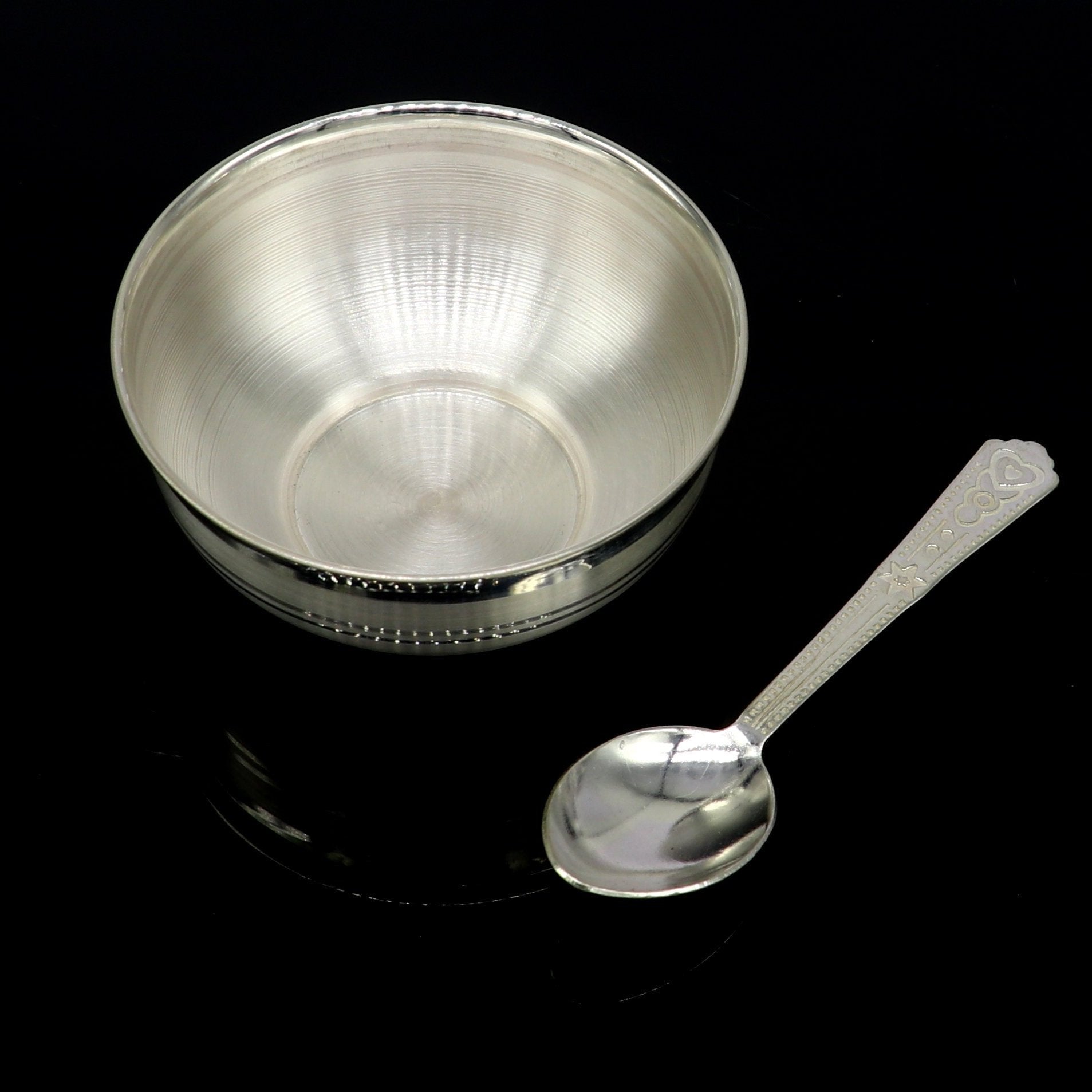 999 pure fine silver handmade utensils, silver article, silver vessel, silver accessories, silver puja art, silver baby bowl set sv106 - TRIBAL ORNAMENTS