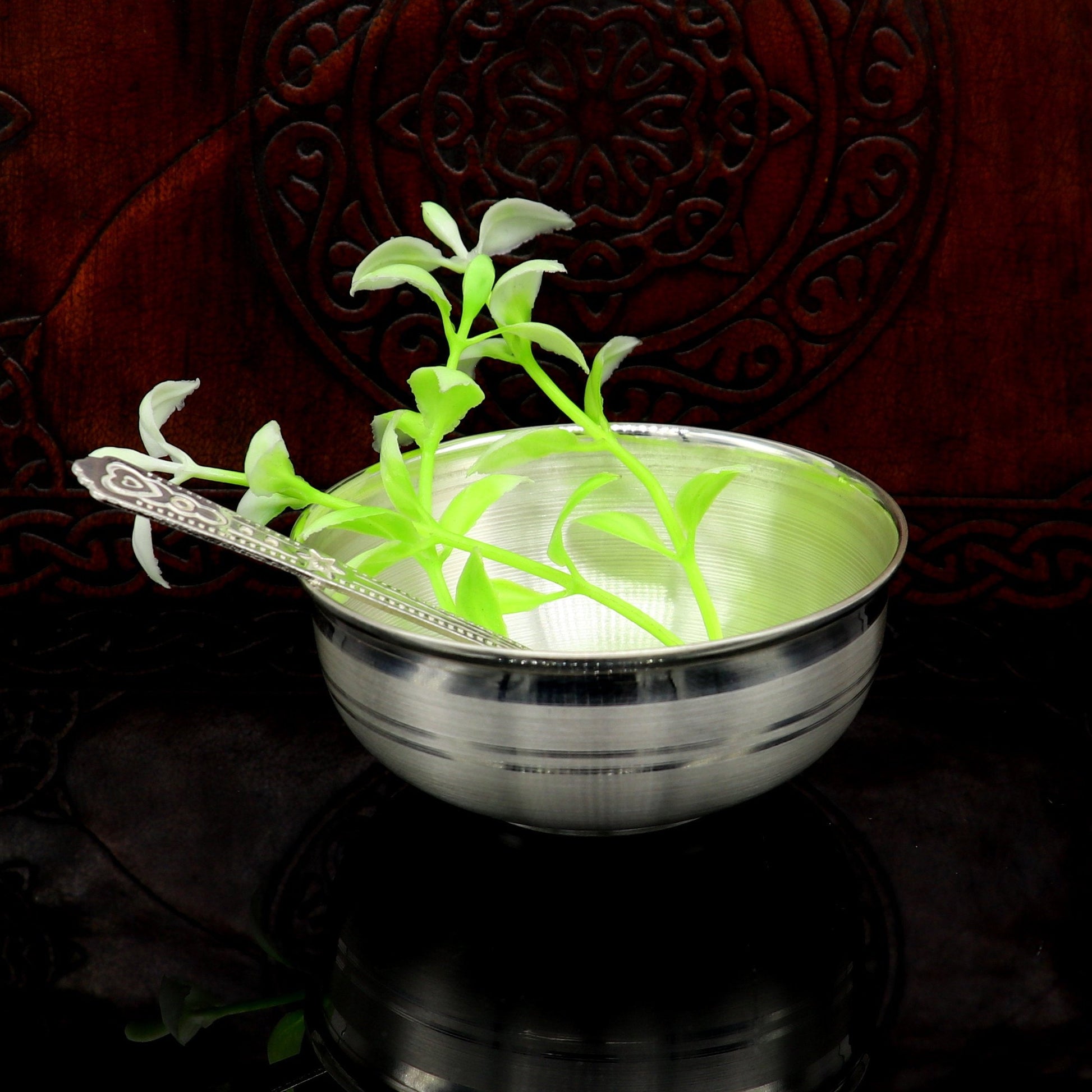 999 pure fine silver handmade utensils, silver article, silver vessel, silver accessories, silver puja art, silver baby bowl set sv106 - TRIBAL ORNAMENTS