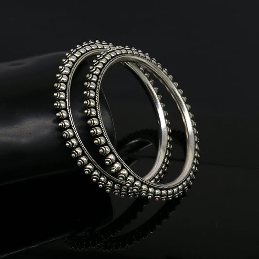 925 pure silver handmade vintage antique stylish waved beaded bangle bracelet. Gorgeous wedding brides made customized bangles nba126 - TRIBAL ORNAMENTS
