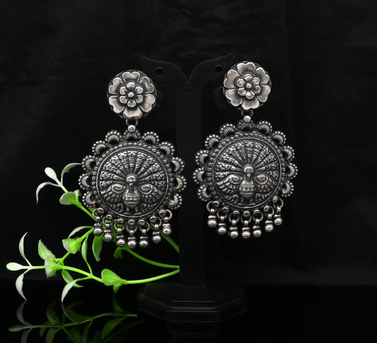 925 sterling silver handmade customized peacock design stud earring, hanging drops pearl, drop dangle wedding brides gift earring ear515 - TRIBAL ORNAMENTS