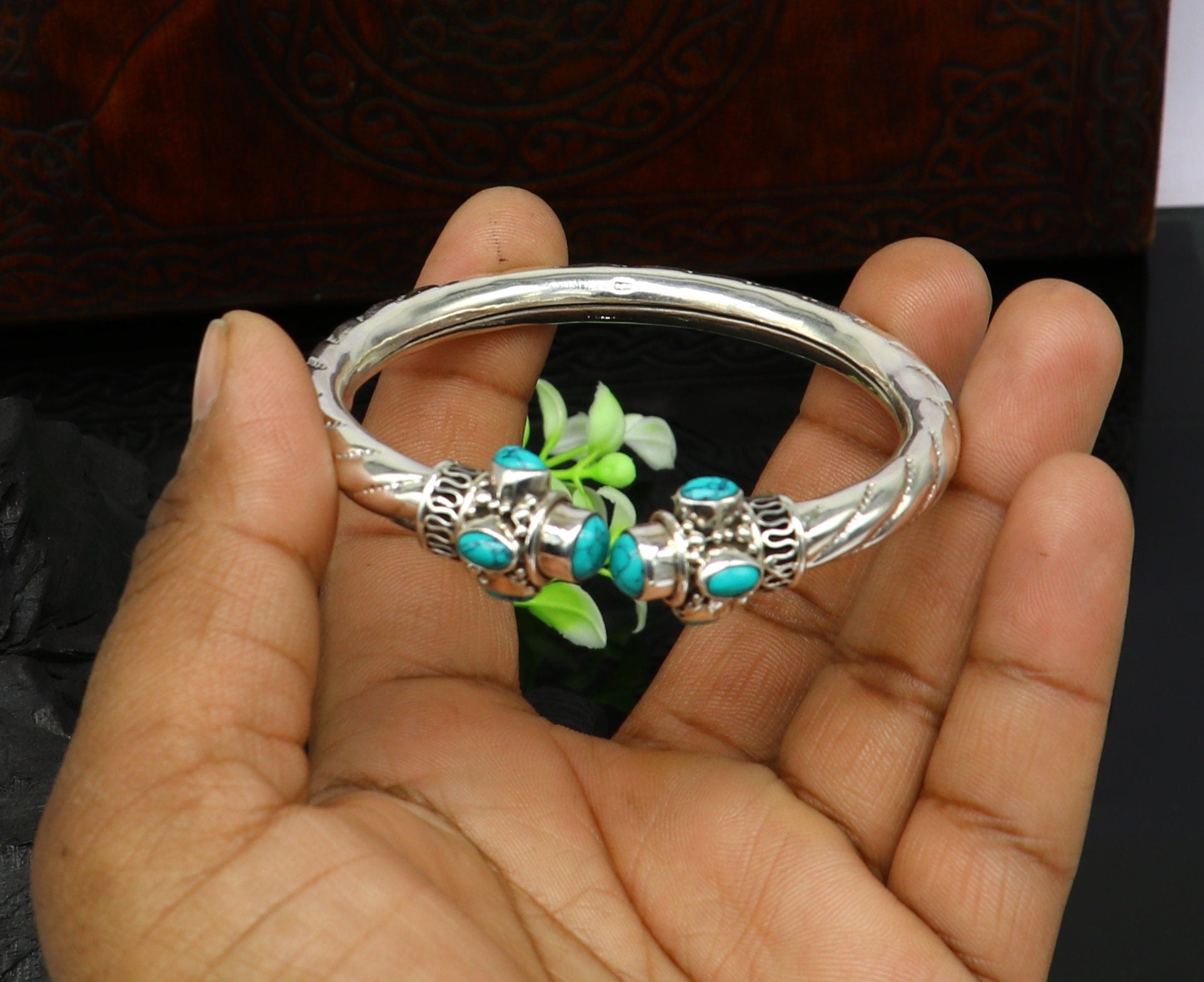 925 sterling silver customized flexible bangle bracelet, unique stylish best gifting bangle, fabulous blue turquoise stone jewelry nssk315 - TRIBAL ORNAMENTS