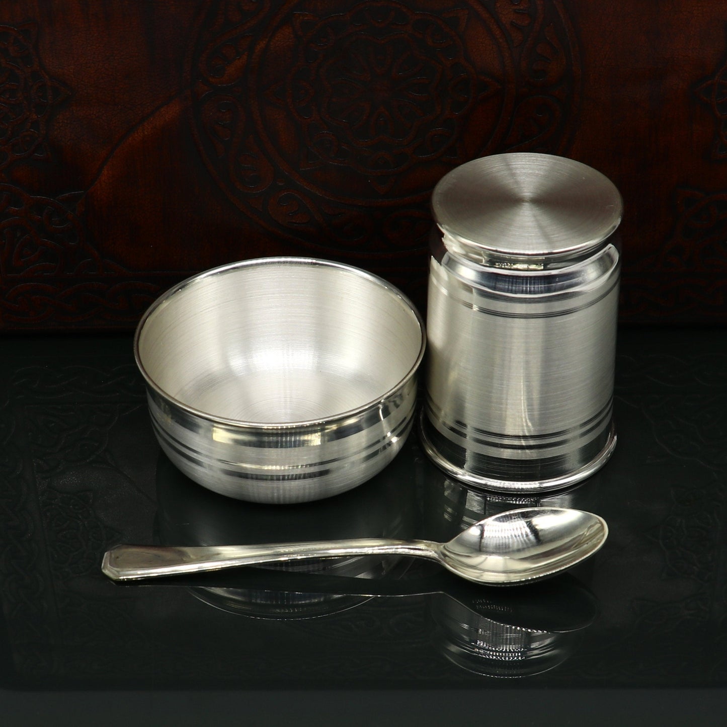 999 pure silver combo bowl and Water/milk tumbler, silver vessel, silver baby utensils, silver puja article, puja gifting utensils sv110 - TRIBAL ORNAMENTS