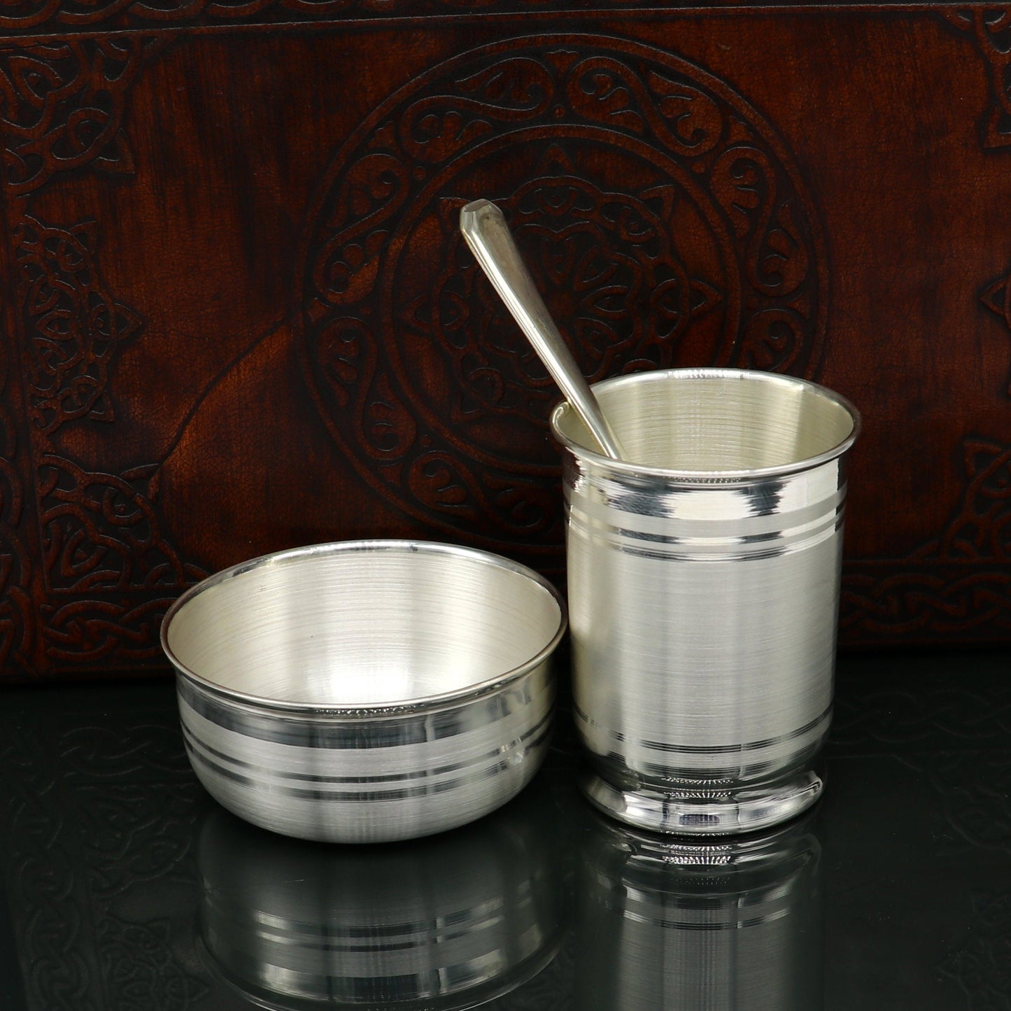 999 pure silver combo bowl and Water/milk tumbler, silver vessel, silver baby utensils, silver puja article, puja gifting utensils sv110 - TRIBAL ORNAMENTS