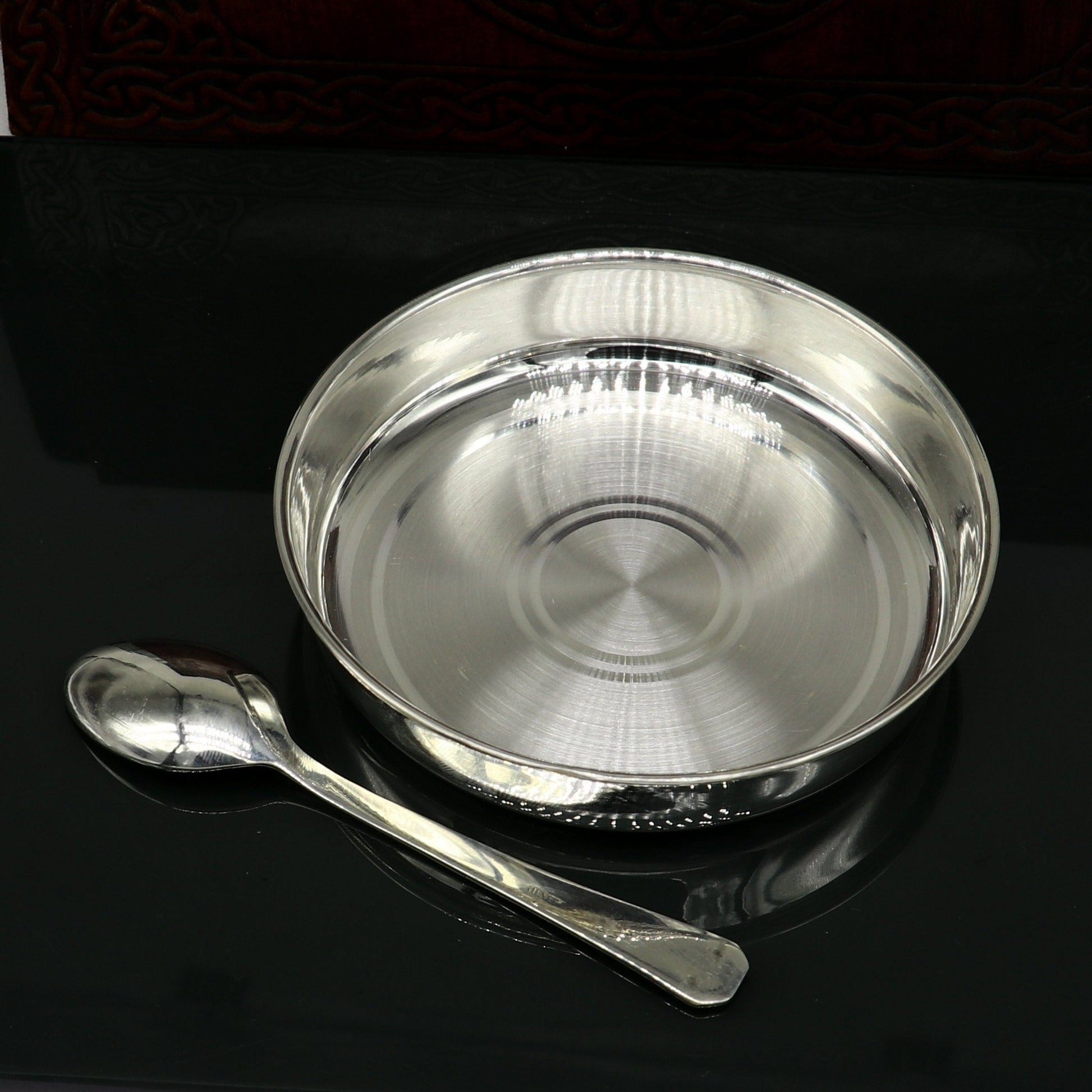 999 fine solid silver Tray or plate, silver vessel, silver baby utensils set, silver puja article, gifting utensils from india sv113 - TRIBAL ORNAMENTS