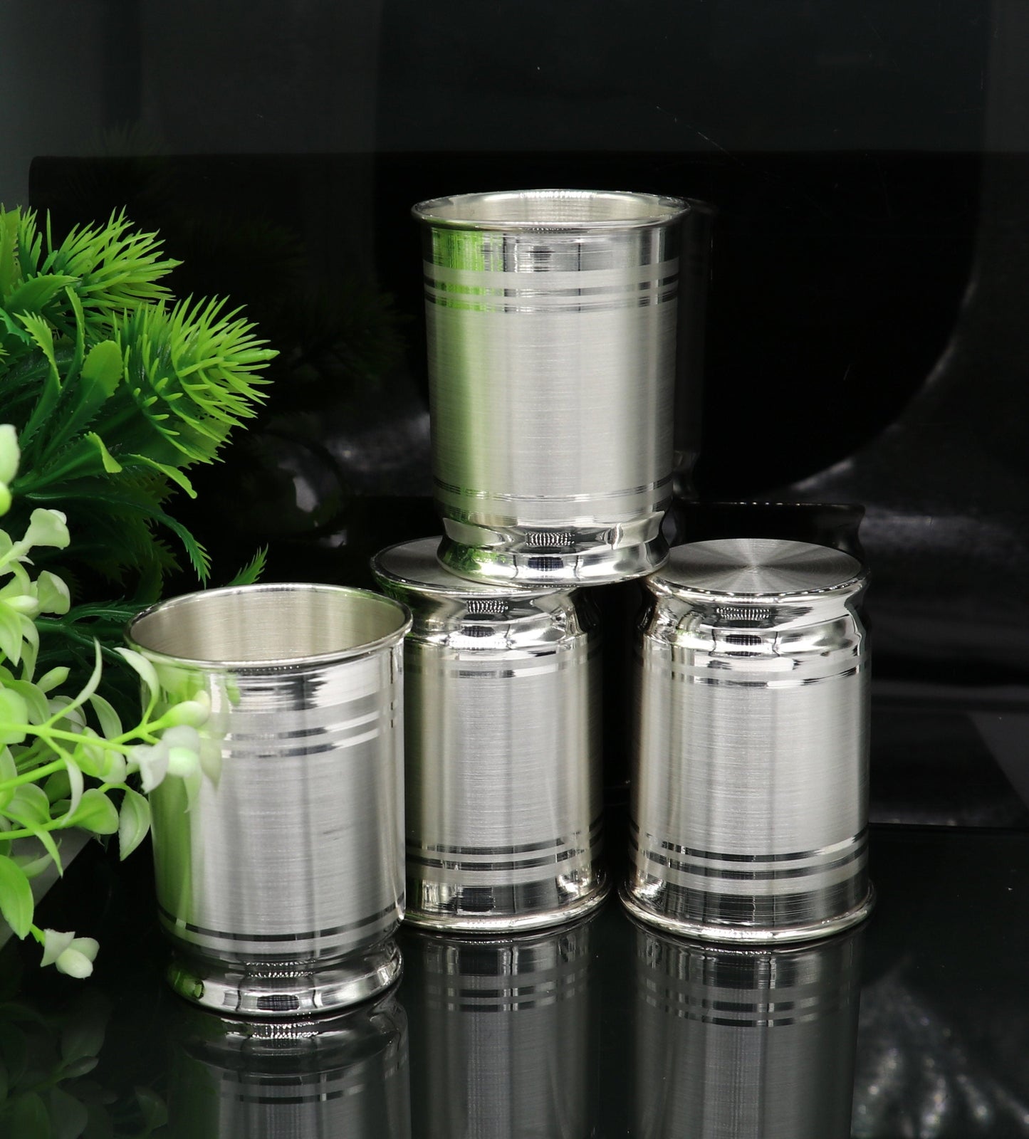 999 fine silver Water glass tumbler set , silver vessel, silver baby utensils, silver puja article, gifting utensils from india sv114 - TRIBAL ORNAMENTS