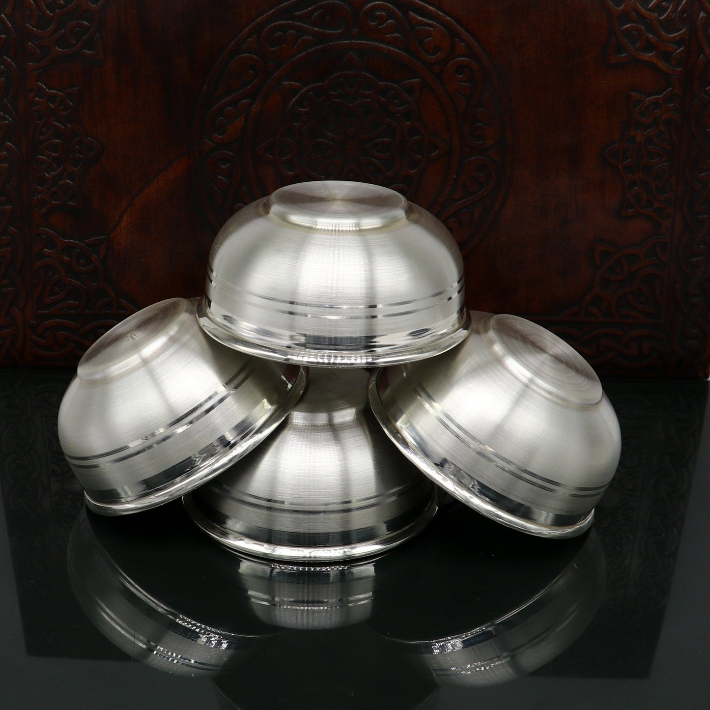 999 fine silver bowl/Tray set , silver vessel, silver baby utensils, silver puja article, gifting utensils from india sv115 - TRIBAL ORNAMENTS