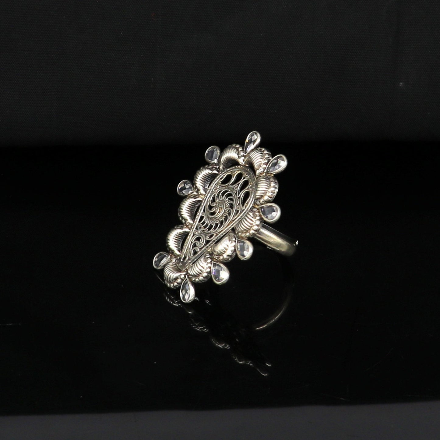 Vintage antique design handmade 925 sterling silver gorgeous charm ring adjustable band,stylish gifting stone work tribal jewelry ring245 - TRIBAL ORNAMENTS