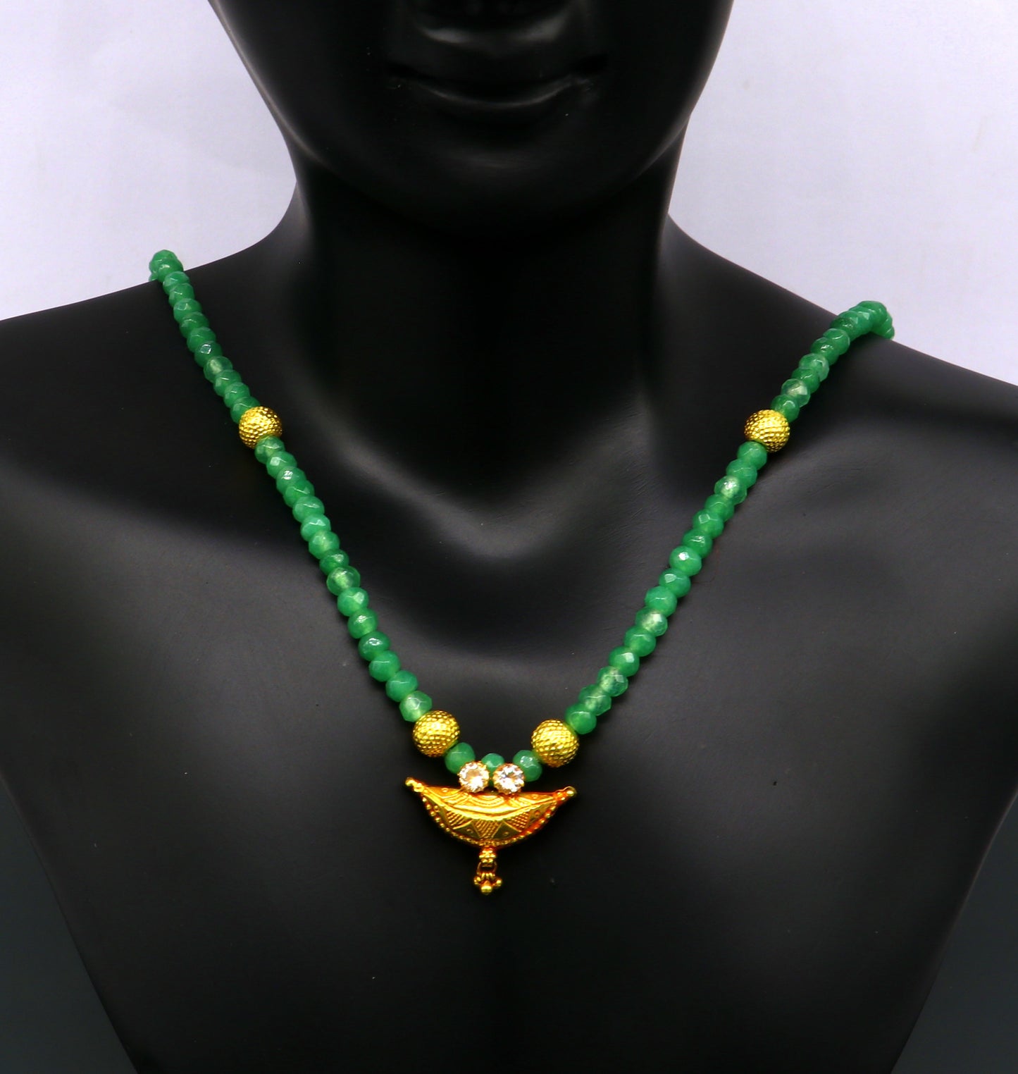 Amazing vintage style 20kt yellow gold amulet pendant with green faceted beaded necklace, fabulous girl's gift fancy tribal jewelry ap03 - TRIBAL ORNAMENTS