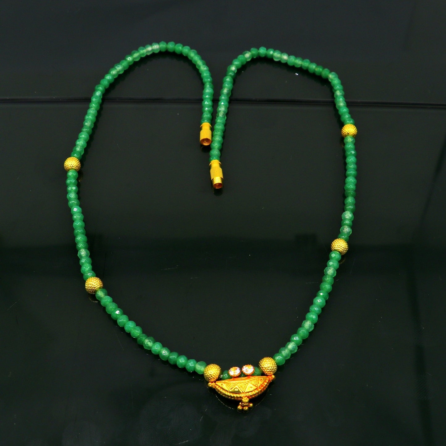 Amazing vintage style 20kt yellow gold amulet pendant with green faceted beaded necklace, fabulous girl's gift fancy tribal jewelry ap03 - TRIBAL ORNAMENTS