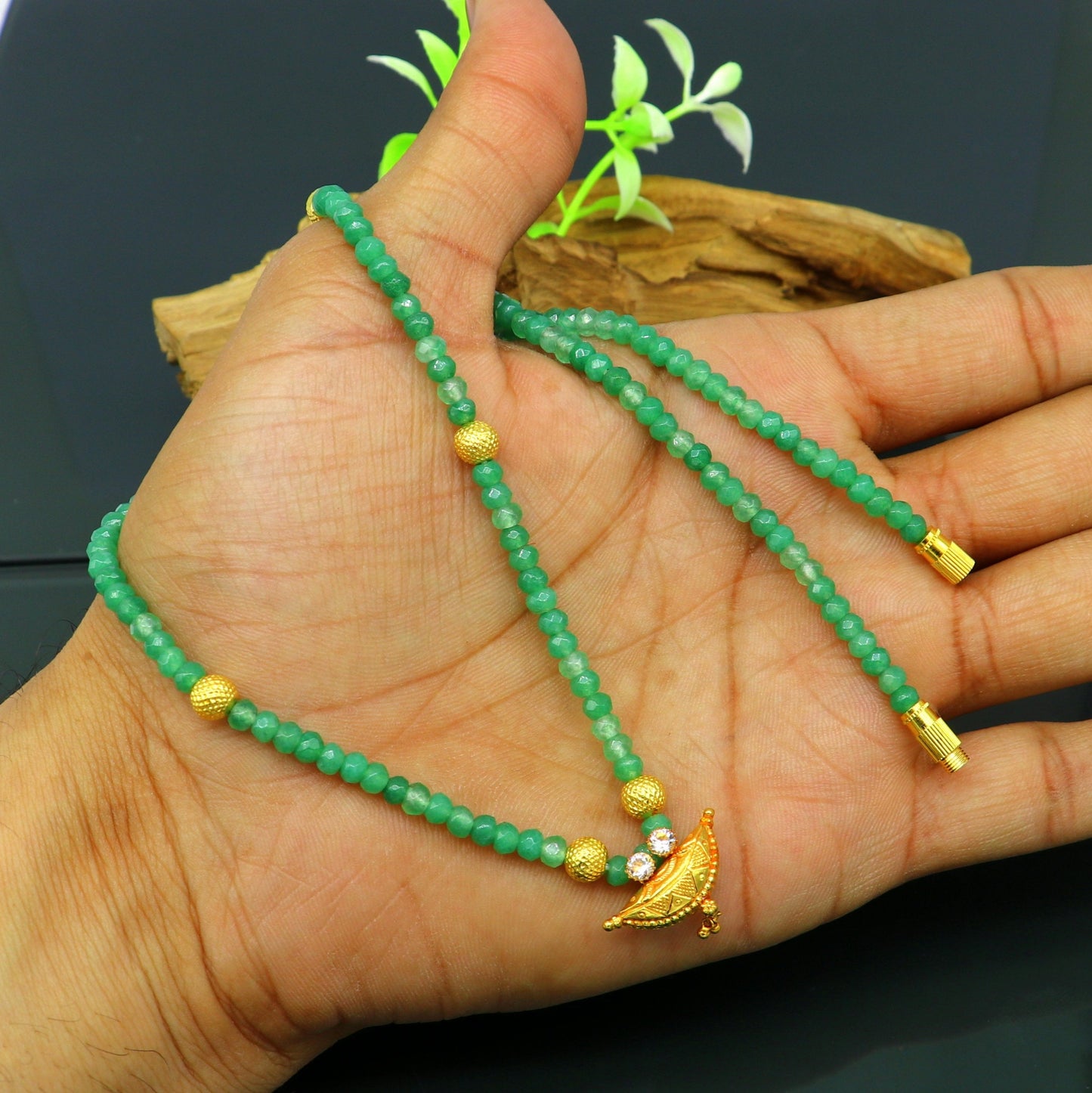 Amazing vintage style 20kt yellow gold amulet pendant with green faceted beaded necklace, fabulous girl's gift fancy tribal jewelry ap03 - TRIBAL ORNAMENTS
