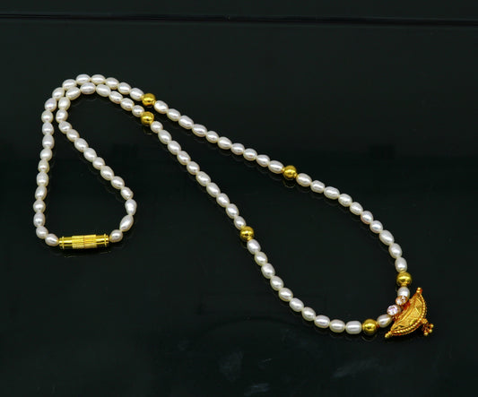 18" peals beaded with 6 gold beads necklace, fabulous 20kt yellow gold amulet style pendant, excellent customize gift stylish jewelry ap04 - TRIBAL ORNAMENTS