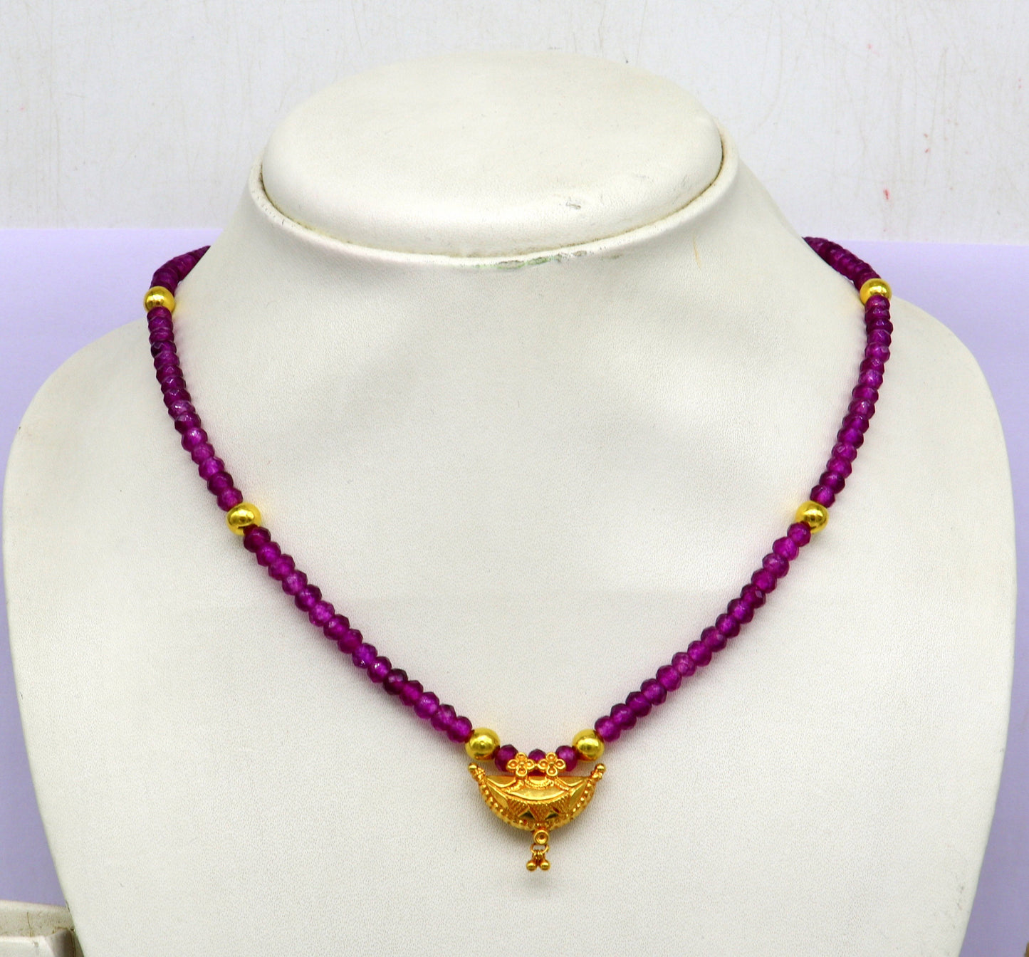 18" purple faceted beaded necklace, 20kt yellow gold amulet stylish pendant, excellent customized brides gift tribal ethnic jewelry ap06 - TRIBAL ORNAMENTS