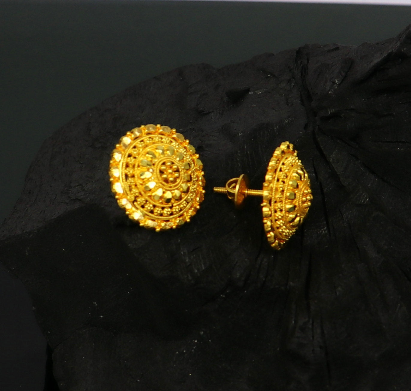 22kt yellow gold handmade unique stylish filigree work stud earring, beautiful customized best gift brides collection india jewelry er124 - TRIBAL ORNAMENTS
