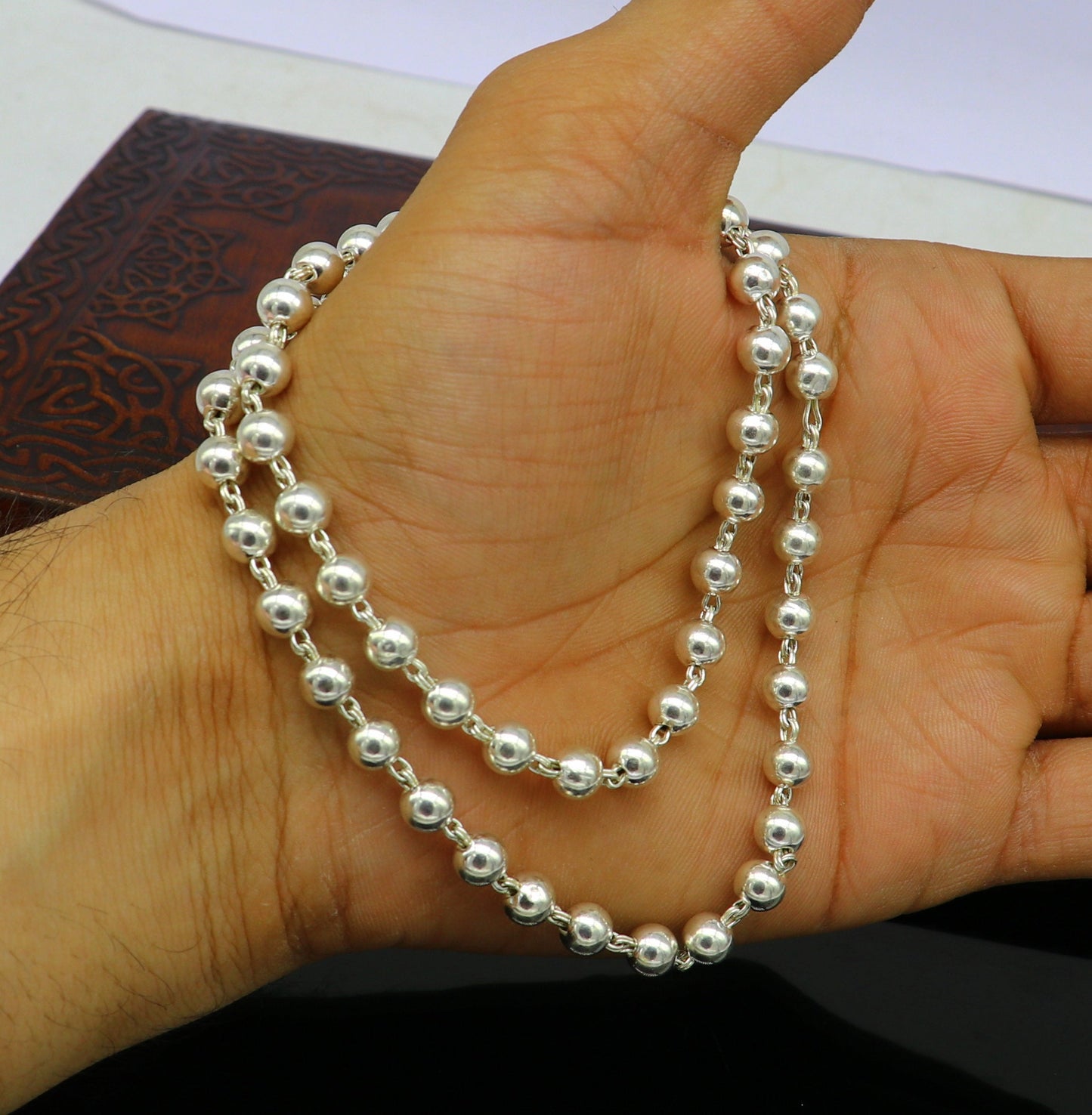 All length 925 sterling silver handmade beaded chain necklace, exclusive silver ball chain unisex best gifting chain daily use jewelry - TRIBAL ORNAMENTS