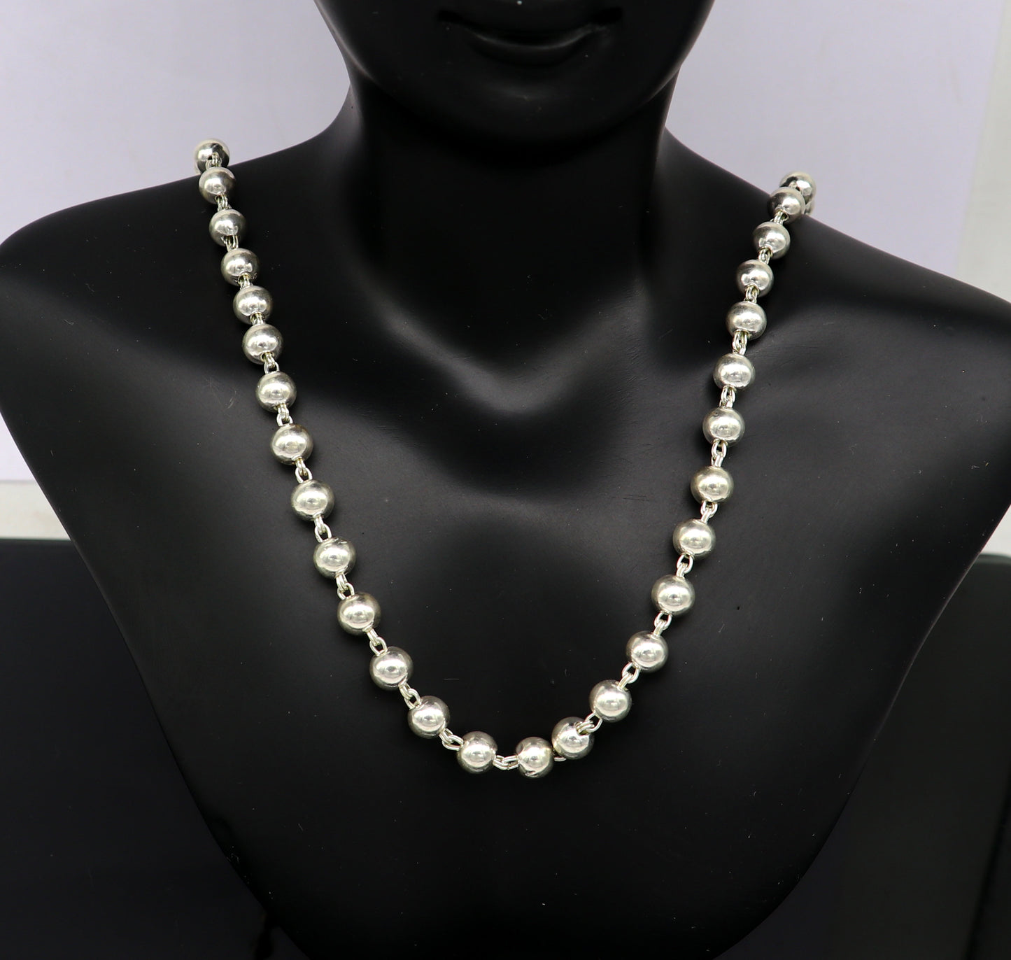All length 925 sterling silver handmade beaded chain necklace, exclusive silver ball chain unisex best gifting chain daily use jewelry - TRIBAL ORNAMENTS