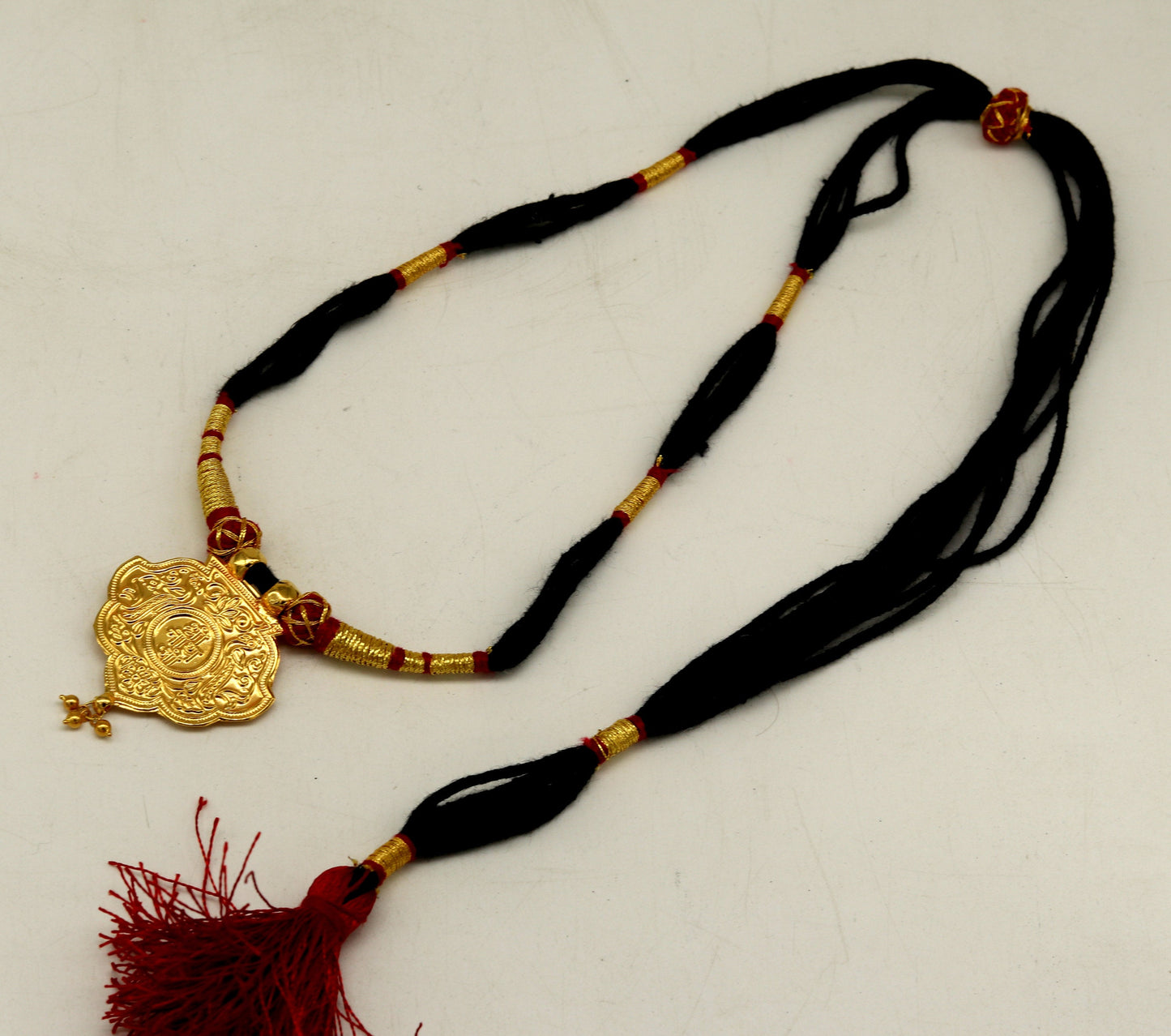22kt yellow gold handmade vintage antique traditional "Ram nami" adjustable necklace, idol shrinath ji pendant gorgeous jewelry set72 - TRIBAL ORNAMENTS