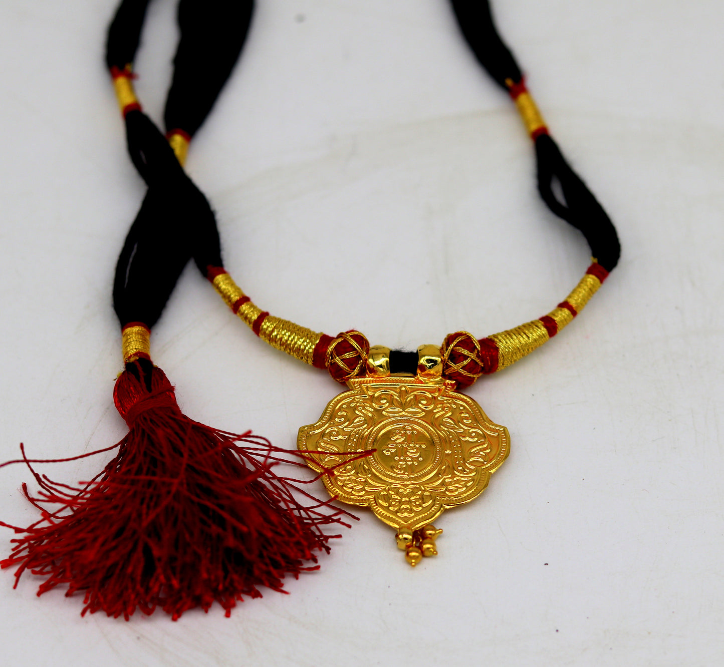 22kt yellow gold handmade vintage antique traditional "Ram nami" adjustable necklace, idol shrinath ji pendant gorgeous jewelry set72 - TRIBAL ORNAMENTS