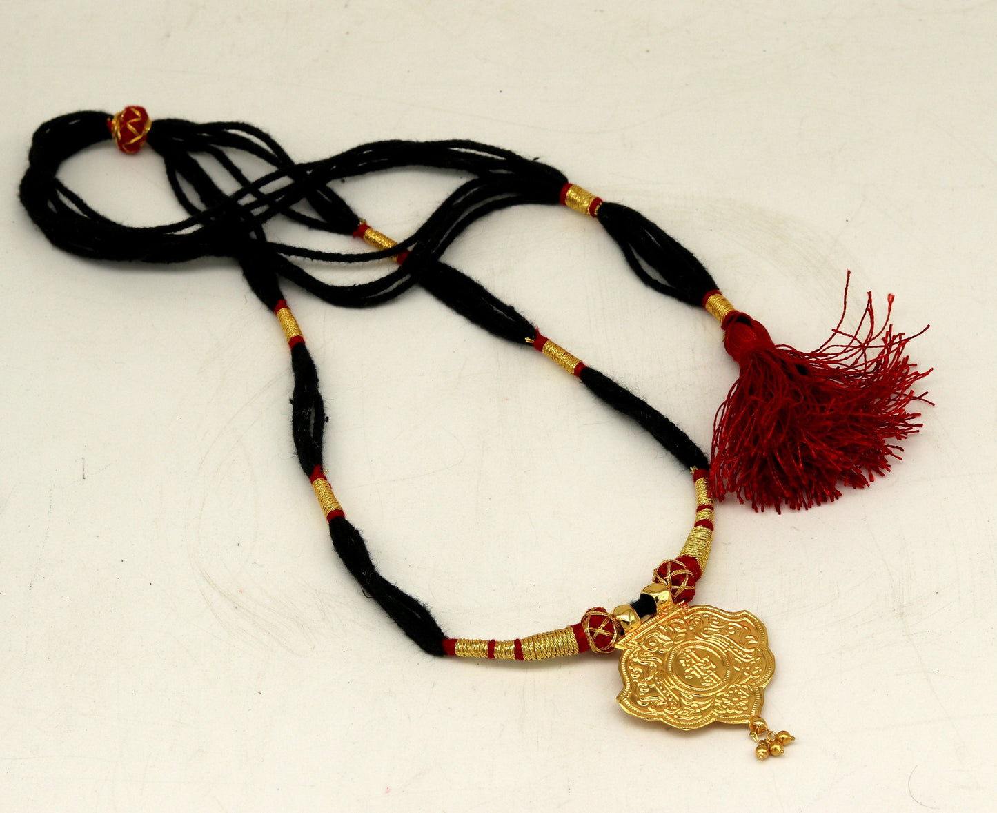 22kt yellow gold handmade vintage antique traditional "Ram nami" adjustable necklace, idol shrinath ji pendant gorgeous jewelry set72 - TRIBAL ORNAMENTS