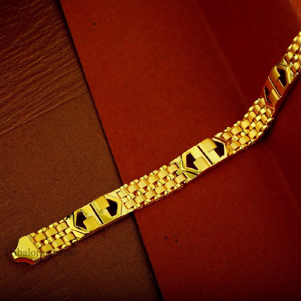 Exclusive dainty stylish 22kt yellow gold handmade bracelet, All size customized 9 mm unisex bracelet, best gift men's jewelry gbr5 - TRIBAL ORNAMENTS